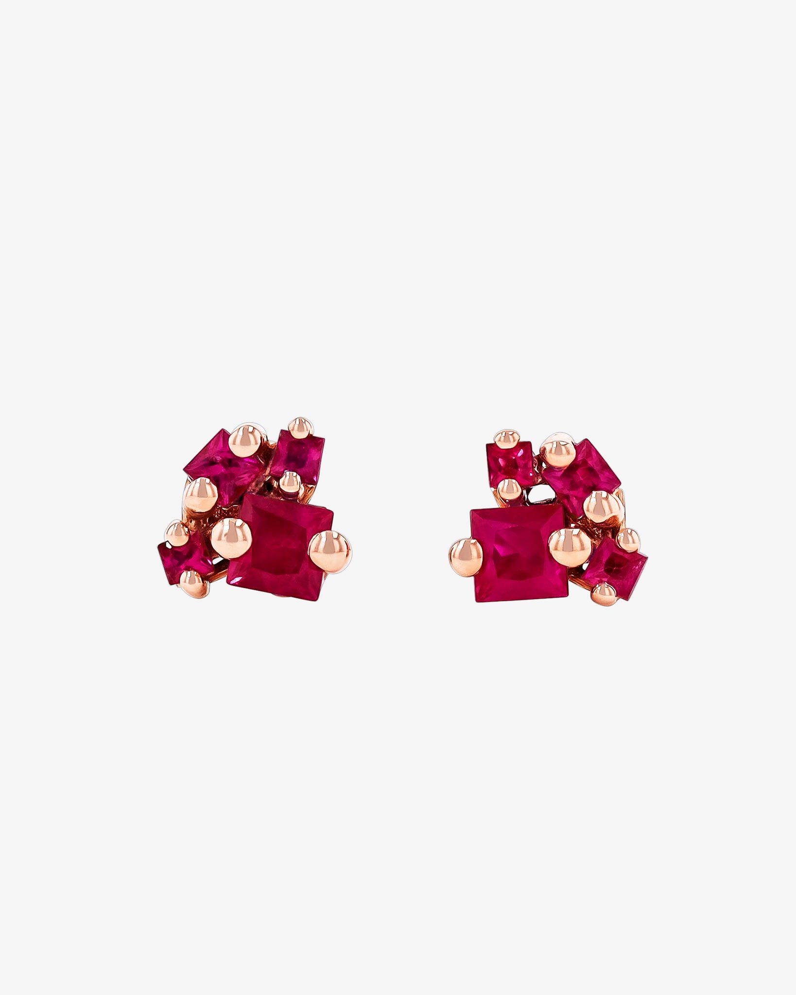 Suzanne Kalan Princess Cluster Ruby Studs in 18k rose gold