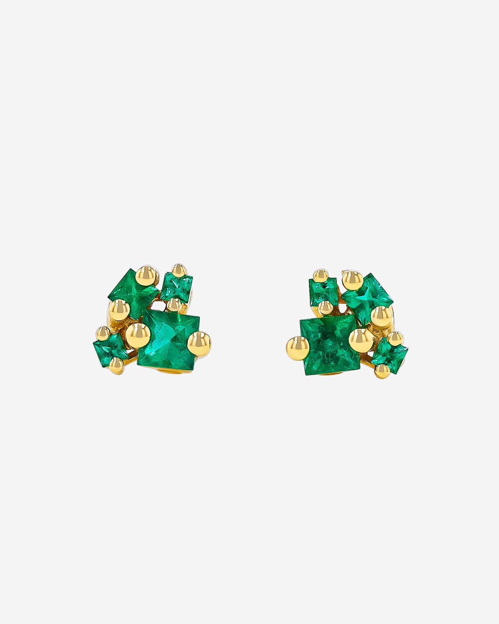 Suzanne Kalan Princess Cluster Emerald Studs in 18k yellow gold
