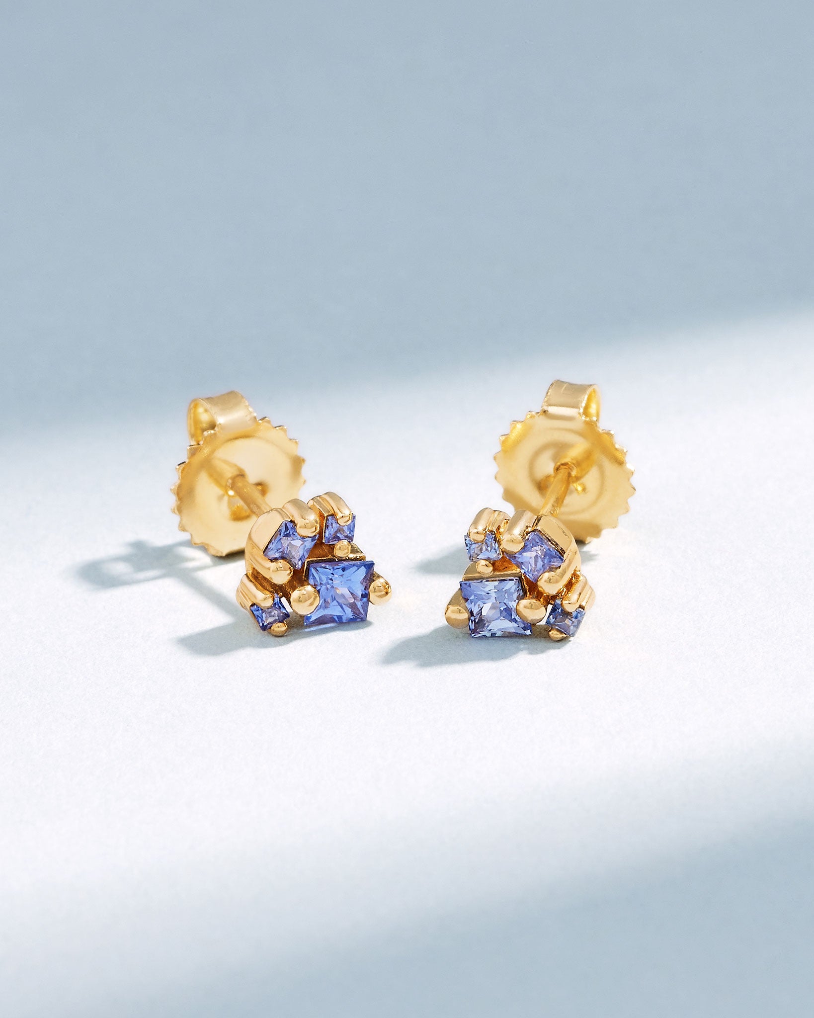 Suzanne Kalan Princess Cluster Light Blue Sapphire Studs in 18k yellow gold