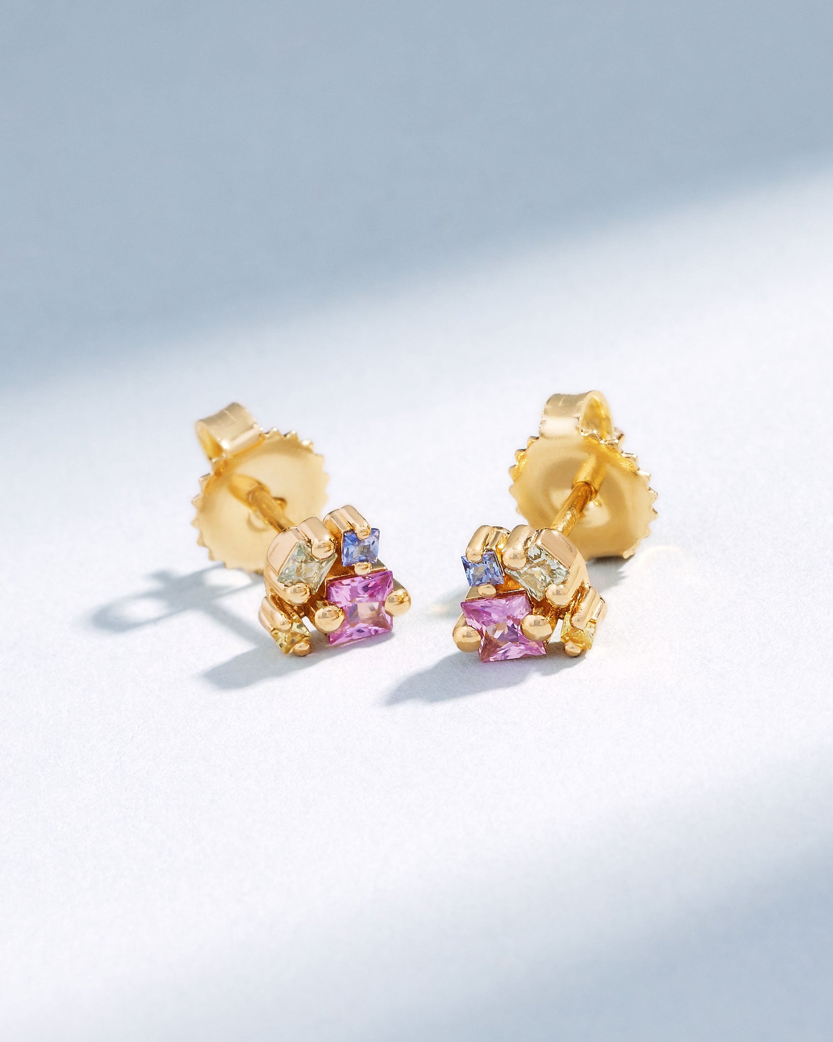 Suzanne Kalan Princess Cluster Pastel Sapphire Studs in 18k yellow gold