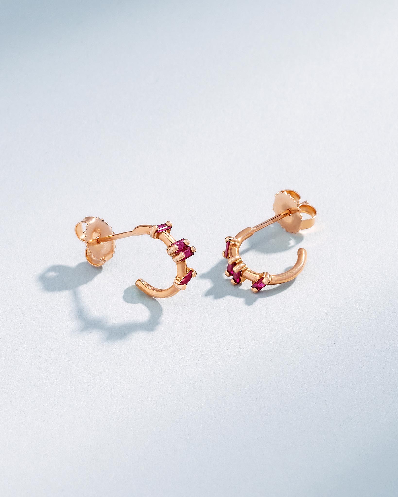 Suzanne Kalan Bold Ruby Barbwire Mini Hoops in 18k rose gold