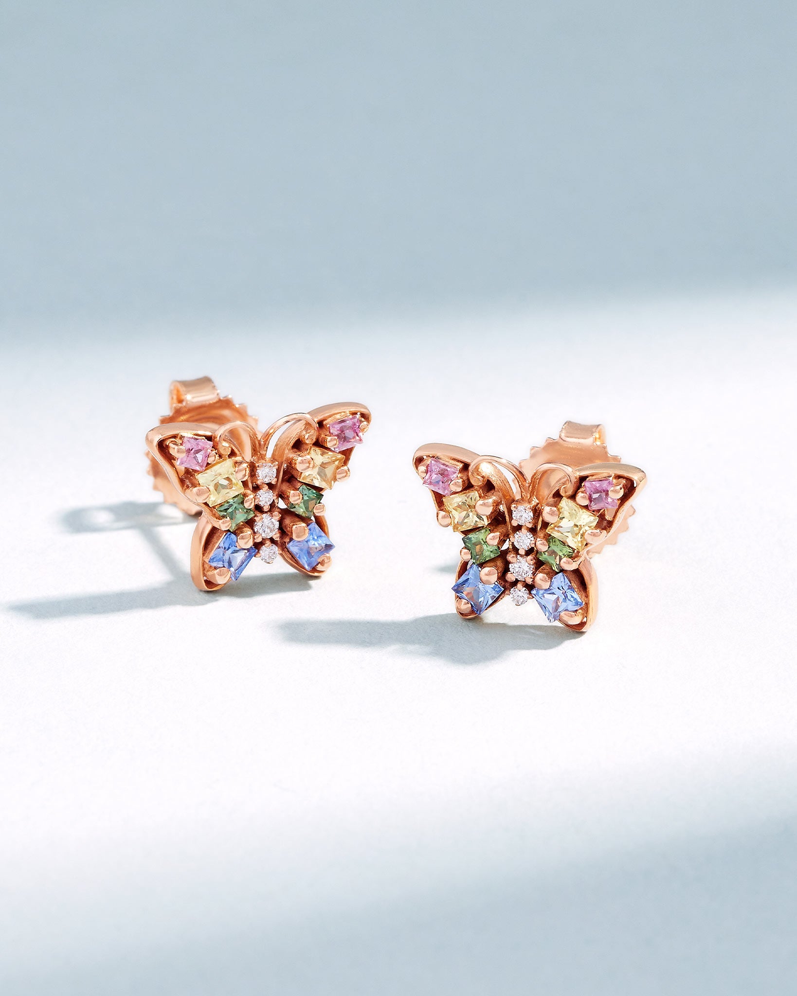 Suzanne Kalan Princess Pastel Sapphire Mini Butterfly Studs in 18k rose gold