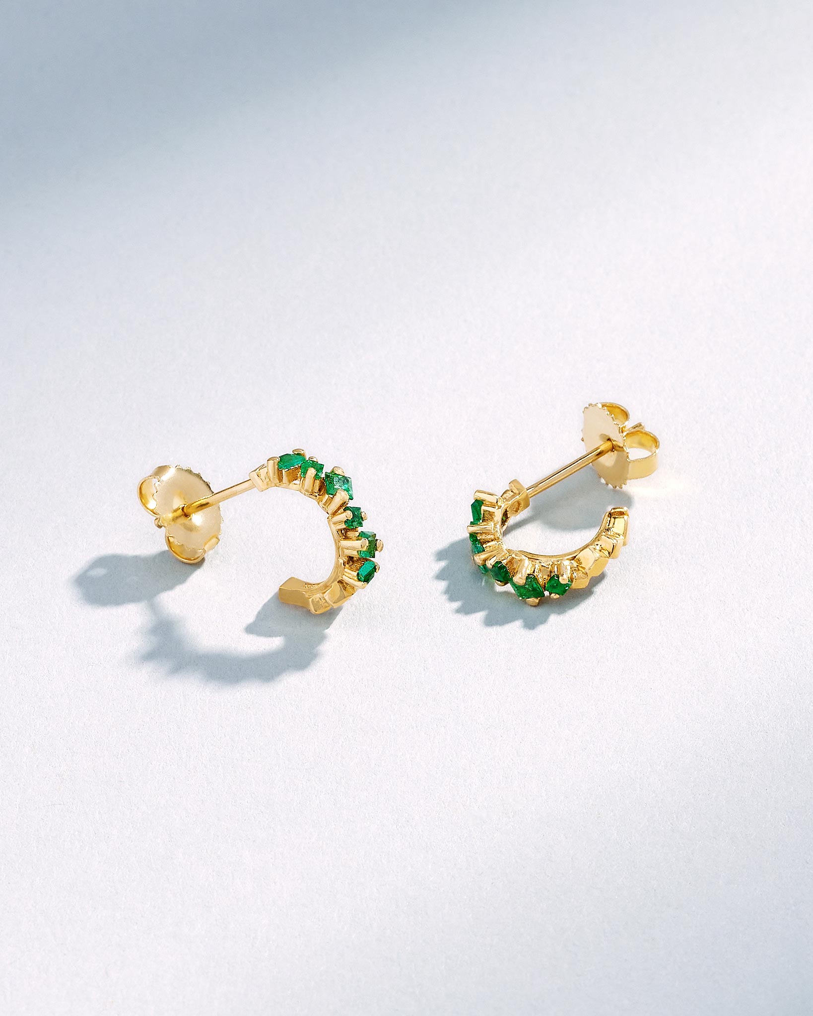 Suzanne Kalan Golden Emerald Mini Hoops in 18k yellow gold