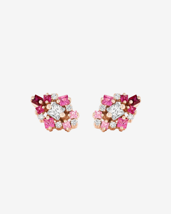 Suzanne Kalan La Fantaisie Star Pink Ombre Sapphire Studs in 18k rose gold