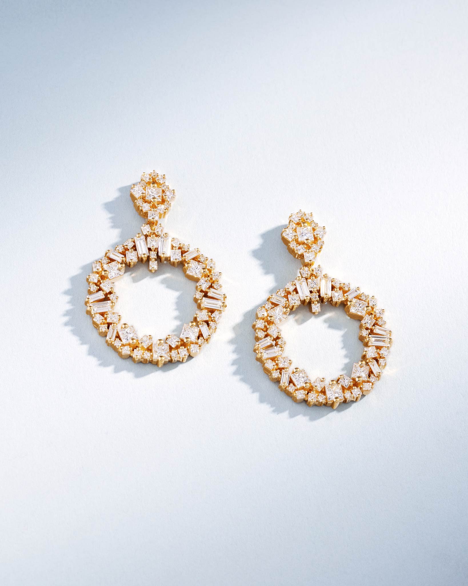 Suzanne Kalan La Fantaisie Eclipse Diamond Drop Earrings in 18k yellow gold