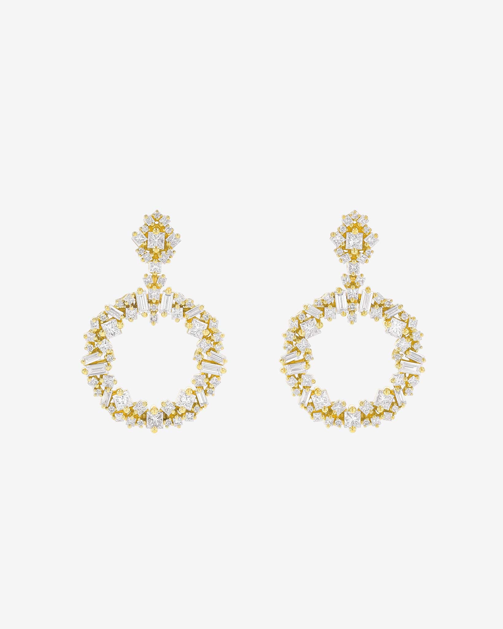Suzanne Kalan La Fantaisie Eclipse Diamond Drop Earrings in 18k yellow gold