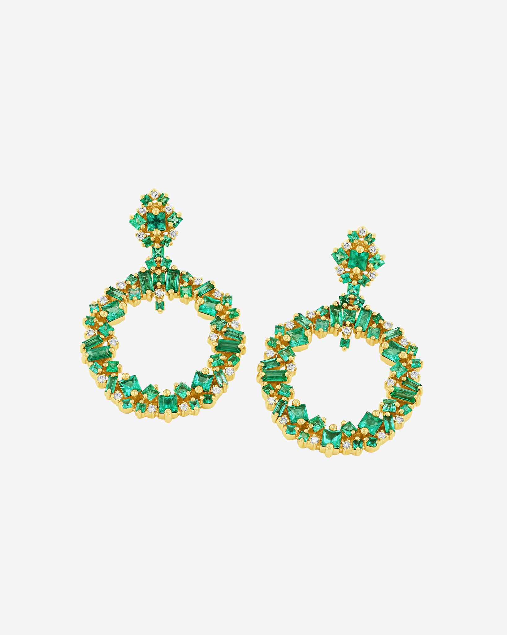 Suzanne Kalan La Fantaisie Eclipse Emerald Drop Earrings in 18k yellow gold