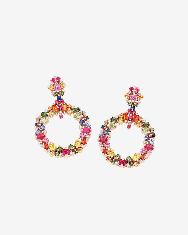Suzanne Kalan La Fantaisie Eclipse Rainbow Sapphire Drop Earrings in 18k rose gold