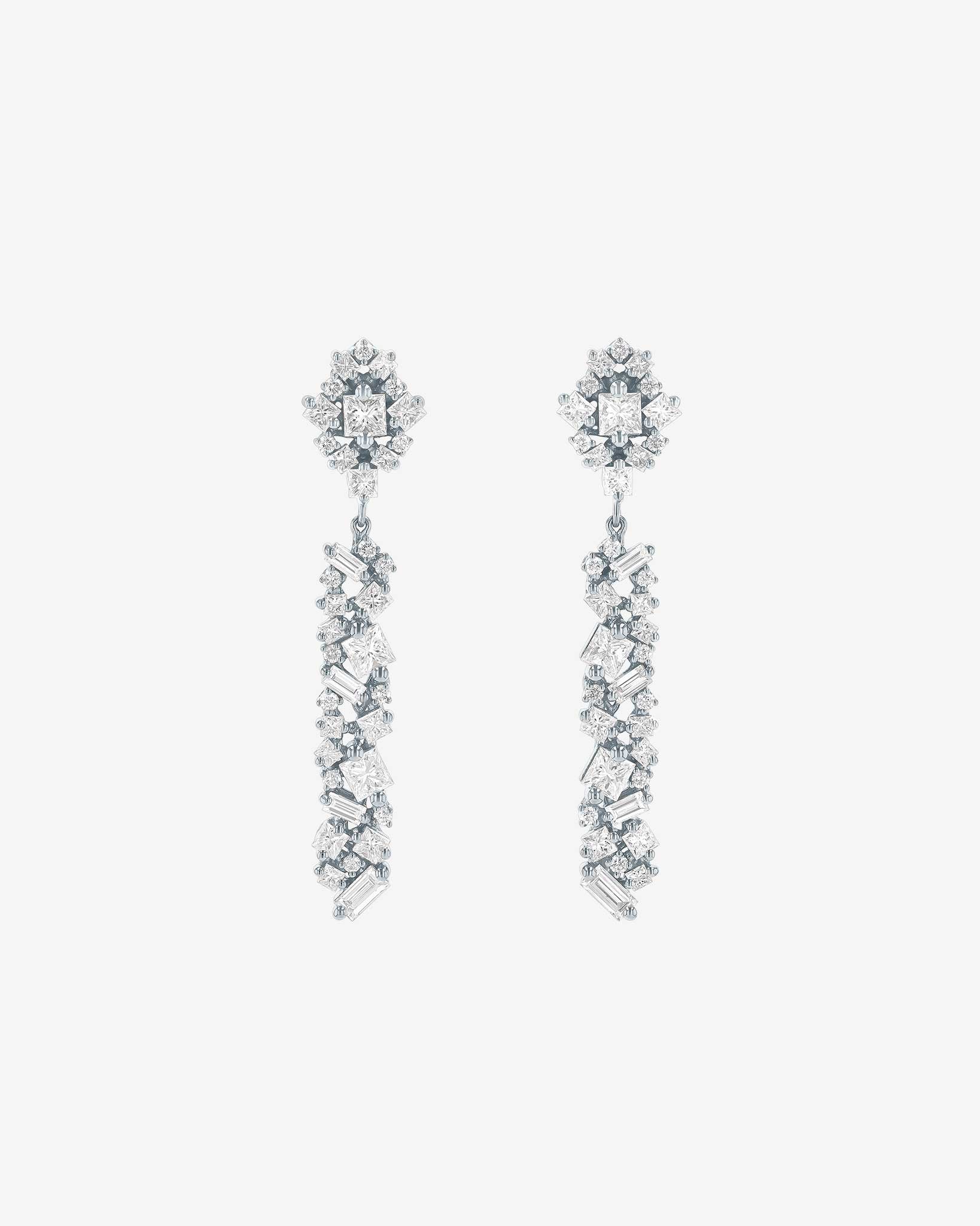 Suzanne Kalan La Fantaisie Sunbeam Diamond Drop Earrings in 18k white gold