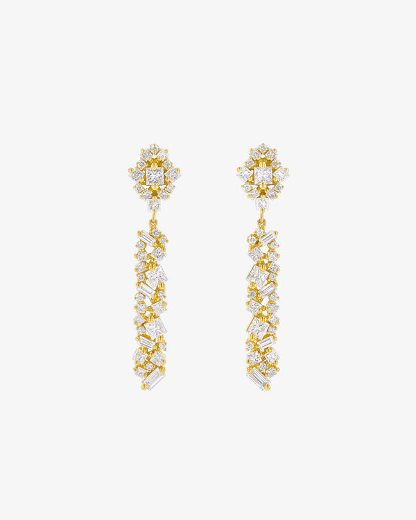 Suzanne Kalan La Fantaisie Sunbeam Diamond Drop Earrings in 18k yellow gold