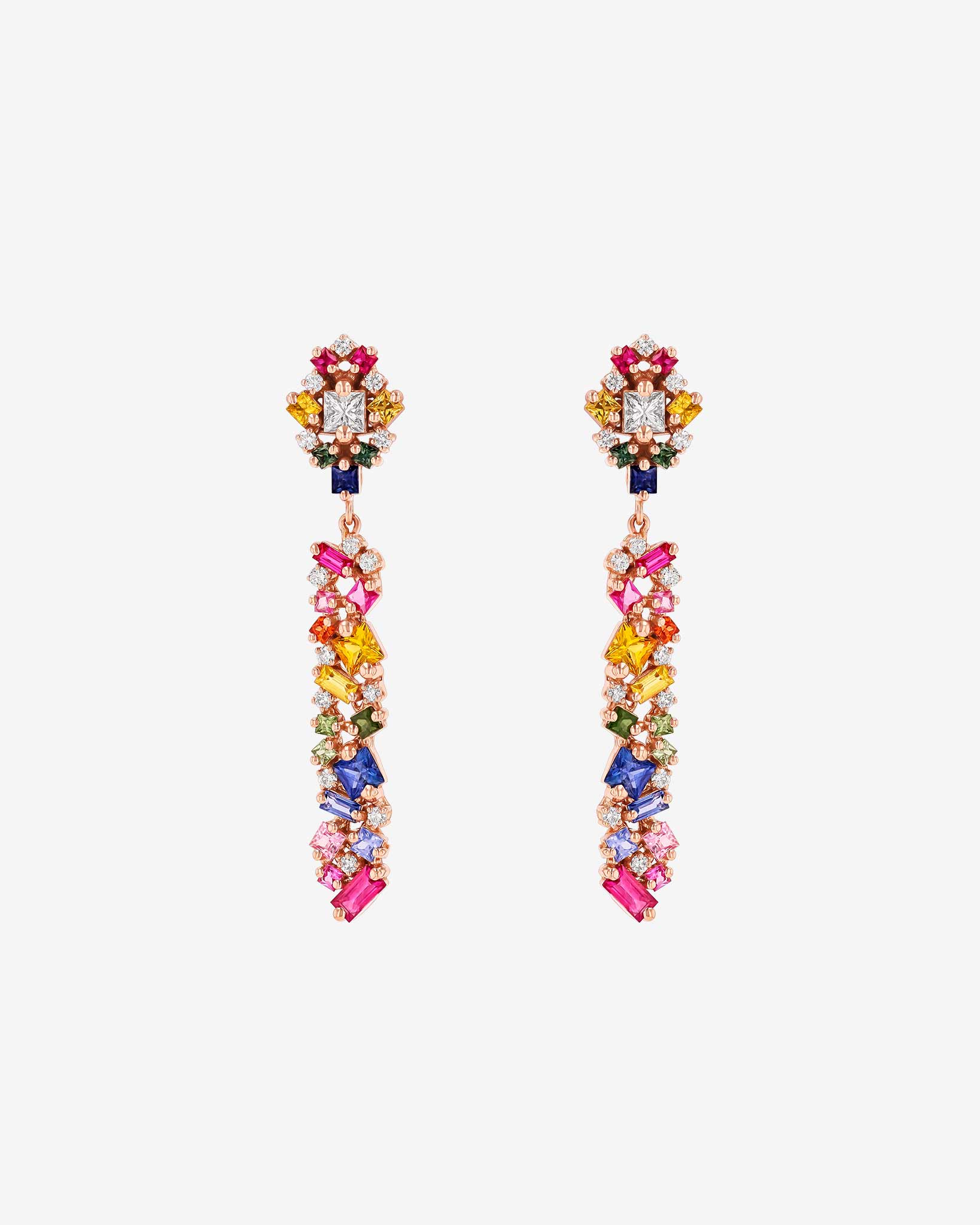 Suzanne Kalan La Fantaisie Sunbeam Rainbow Sapphire Drop Earrings in 18k rose gold
