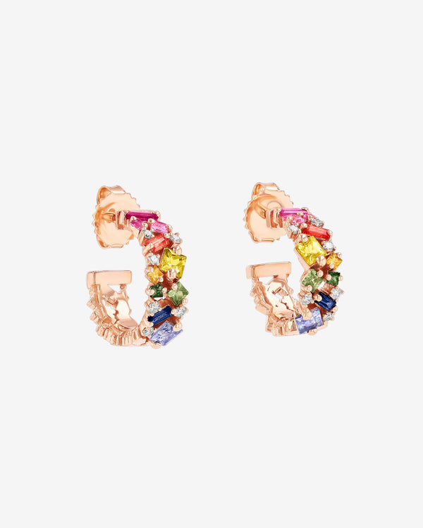 Suzanne Kalan La Fantaisie Rainbow Sapphire Mini Hoops in 18k rose gold