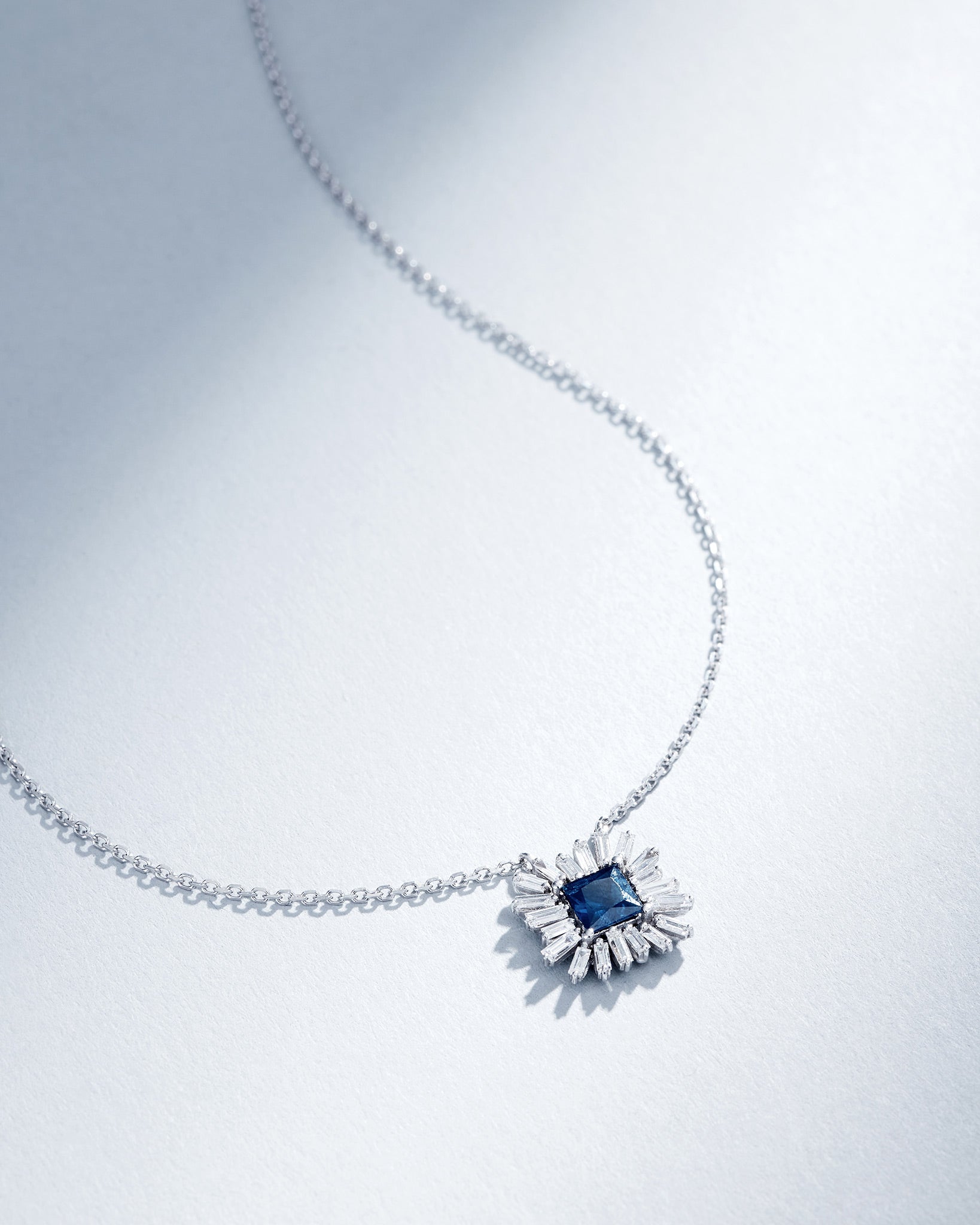 Suzanne Kalan Princess Dark Blue Sapphire Spark Pendant in 18k white gold