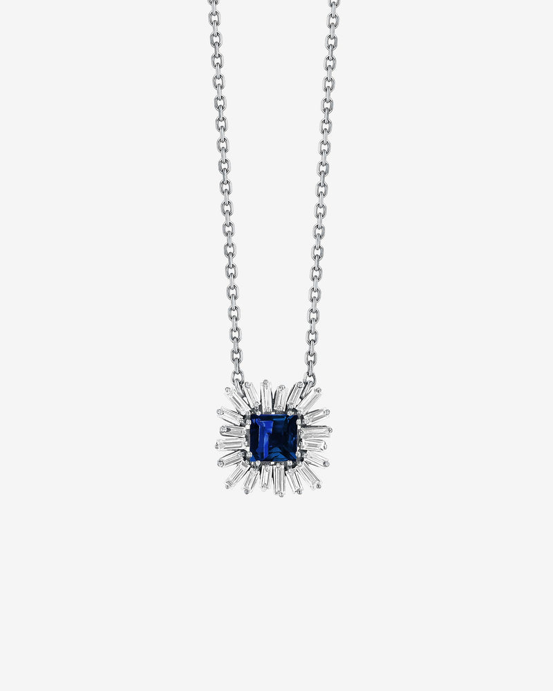 Suzanne Kalan Princess Dark Blue Sapphire Spark Pendant in 18k white gold