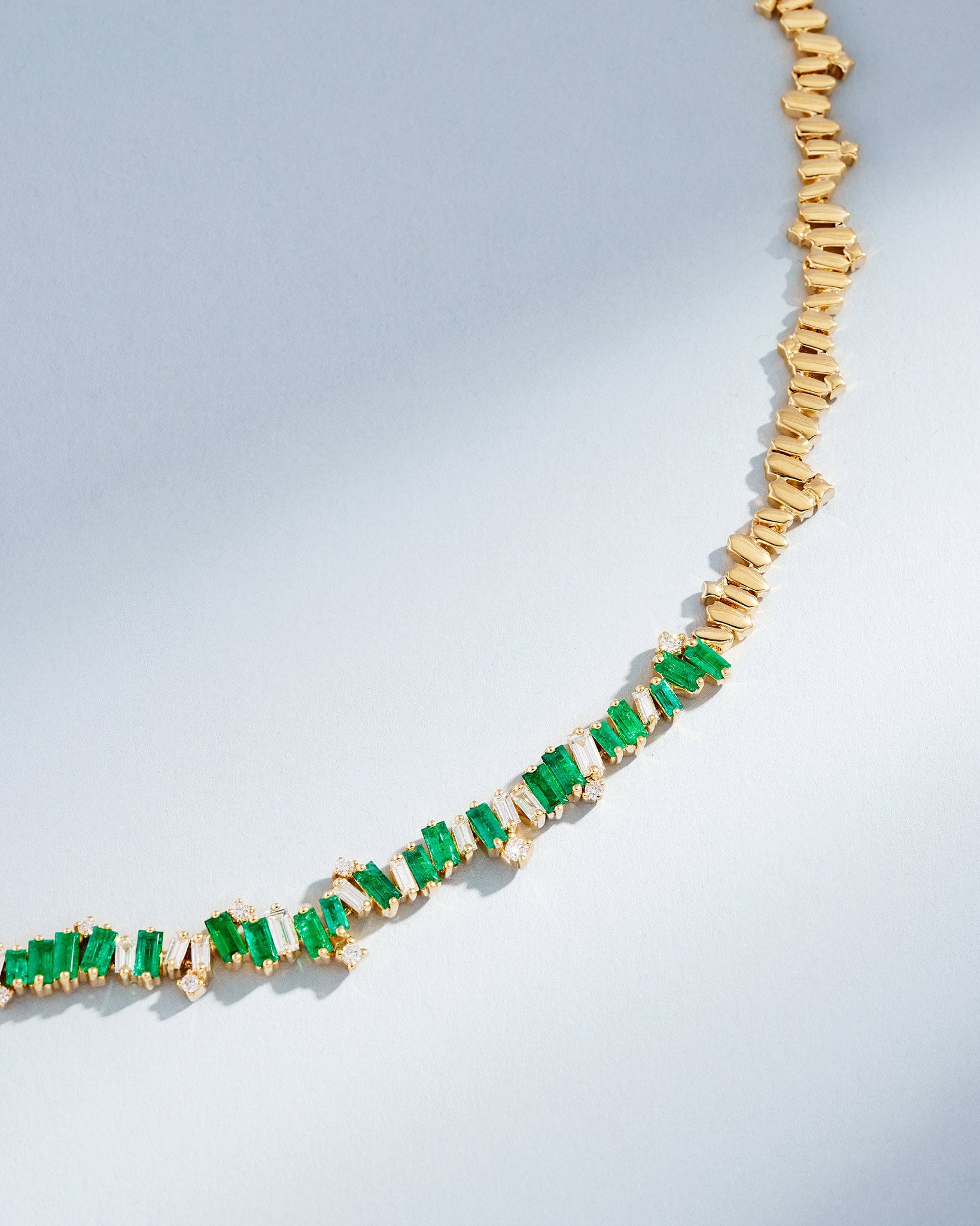 Suzanne Kalan Bold Burst Emerald Tennis Necklace in 18k yellow gold