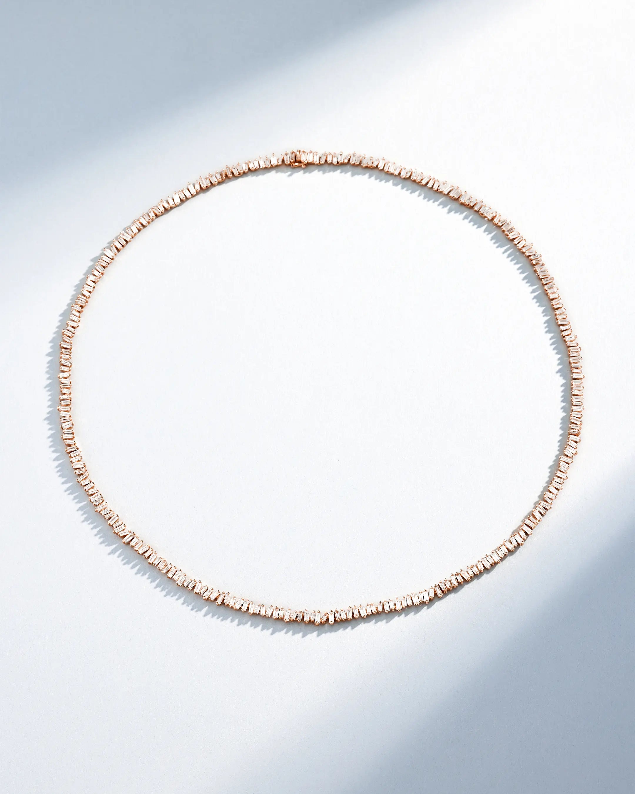 Suzanne Kalan Classic Diamond 20" Inch Baguette Tennis Necklace in 18k rose gold