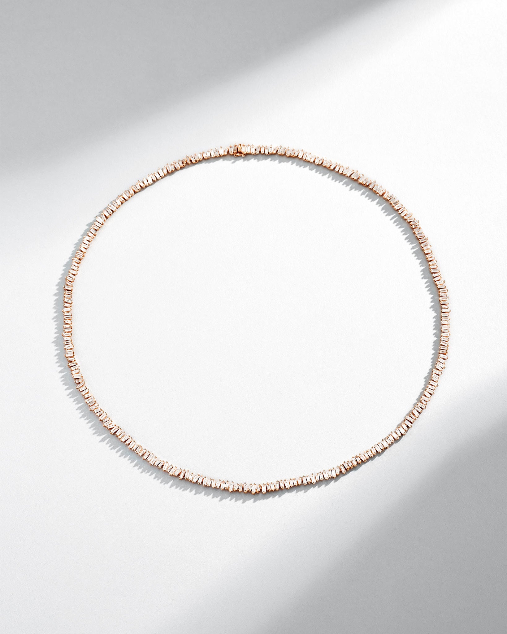 Suzanne Kalan Classic Diamond 20" Inch Baguette Tennis Necklace in 18k rose gold