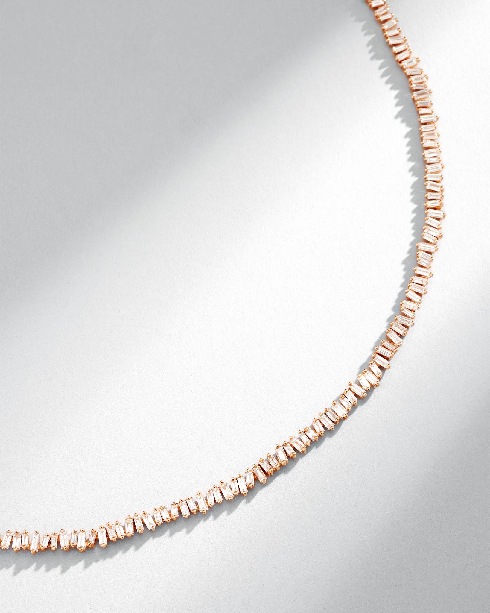 Suzanne Kalan Classic Diamond 20" Inch Baguette Tennis Necklace in 18k rose gold