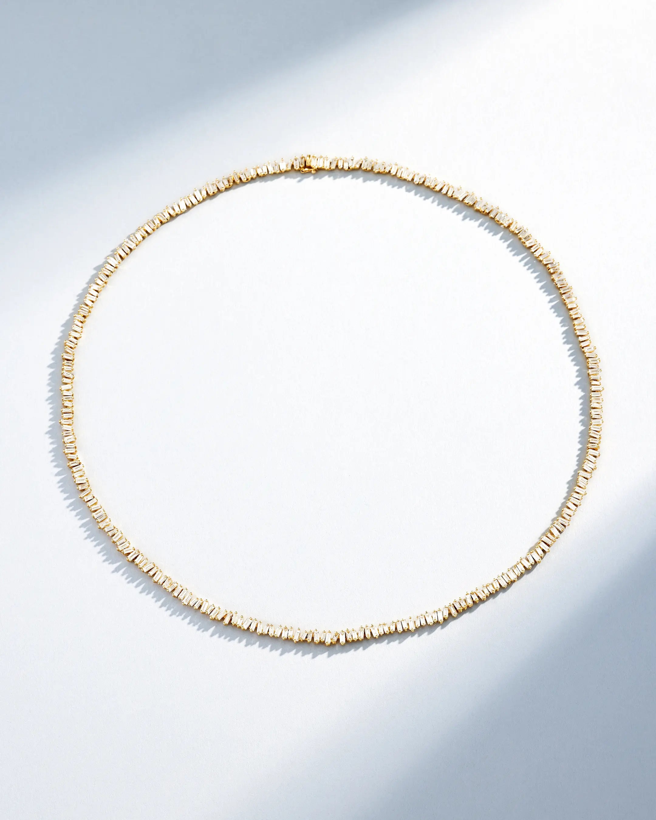 Suzanne Kalan Classic Diamond 20" Inch Baguette Tennis Necklace in 18k yellow gold