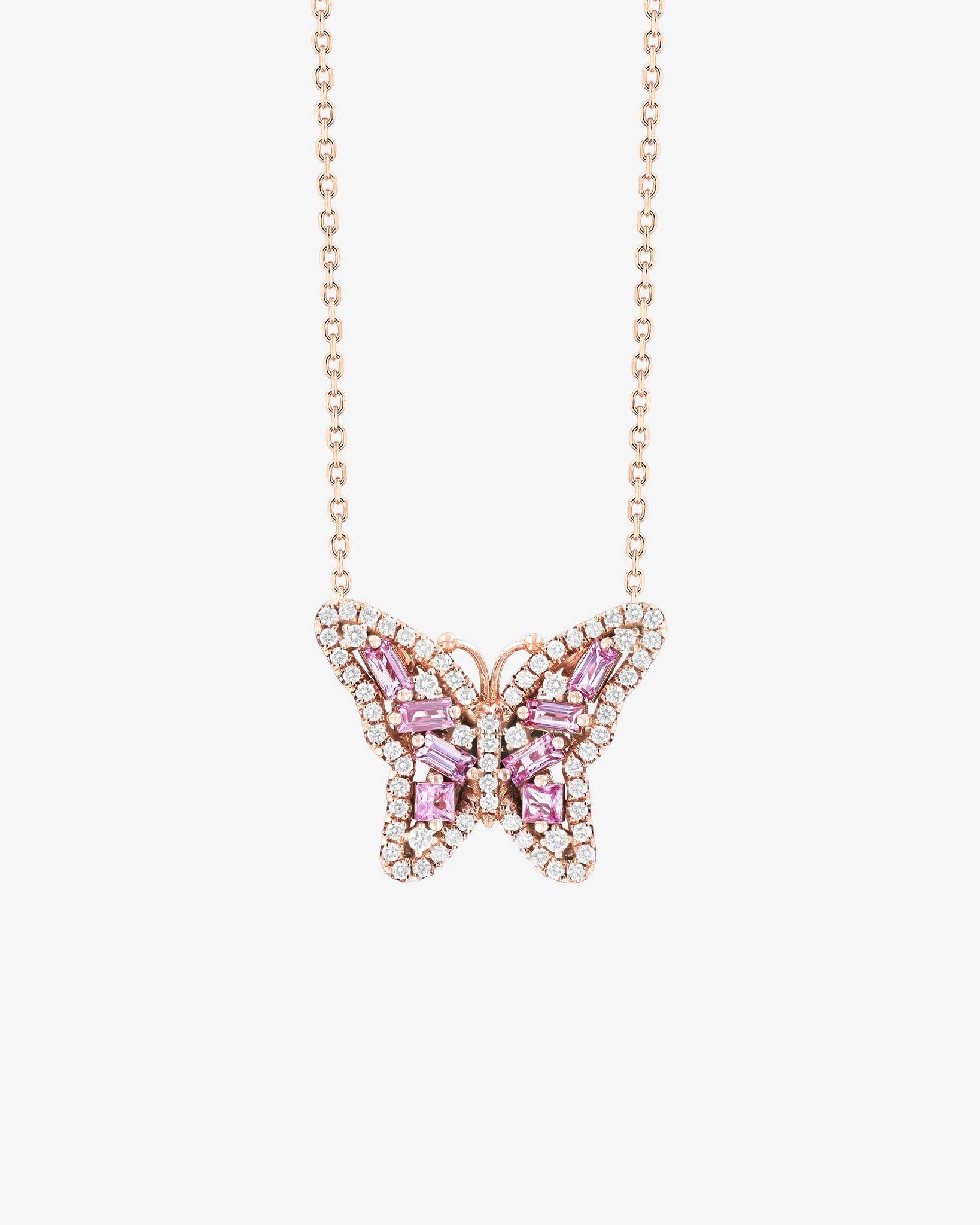 Suzanne Kalan Bold Pink Sapphire Small Butterfly Pendant in 18k rose gold