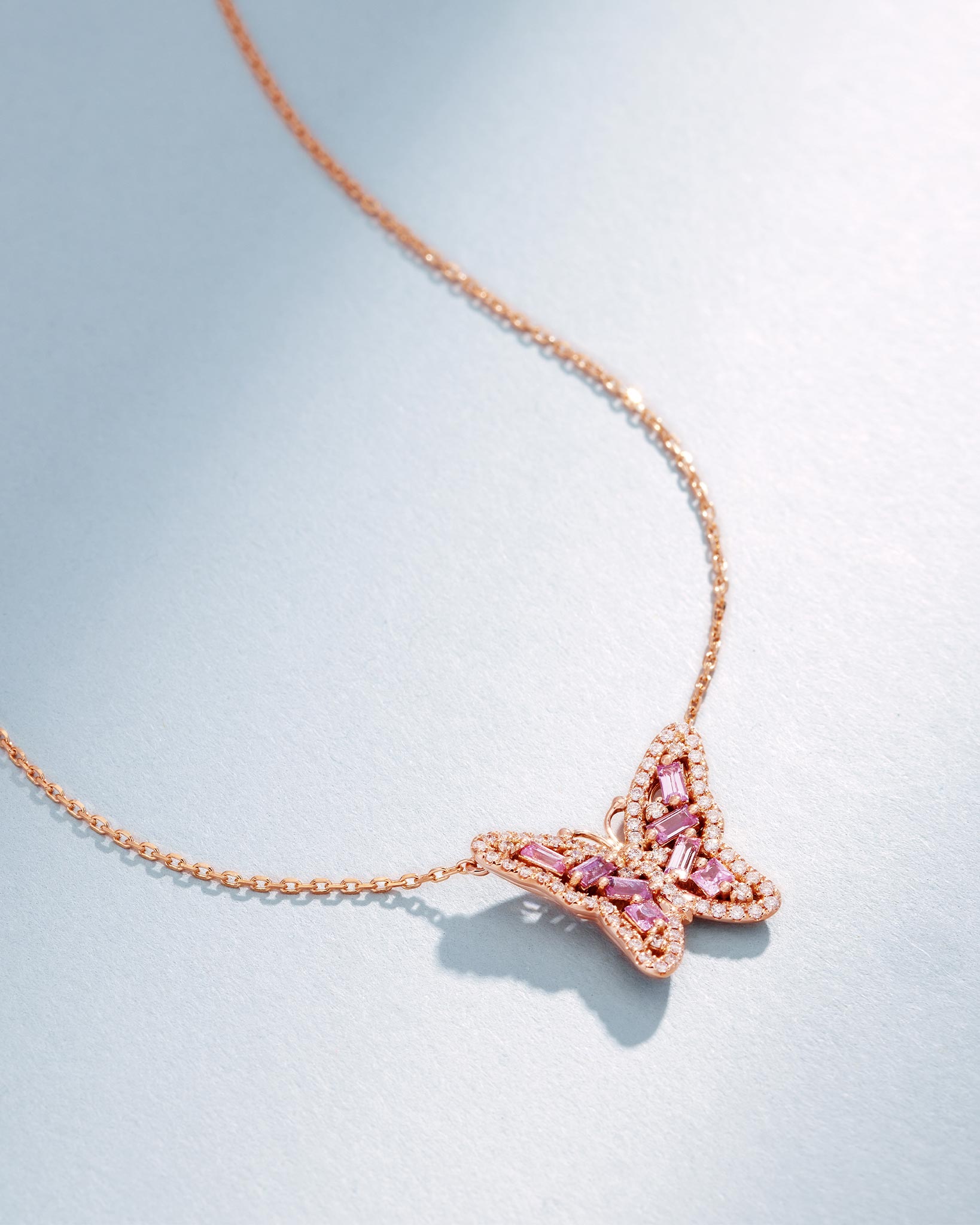 Suzanne Kalan Bold Pink Sapphire Small Butterfly Pendant in 18k rose gold