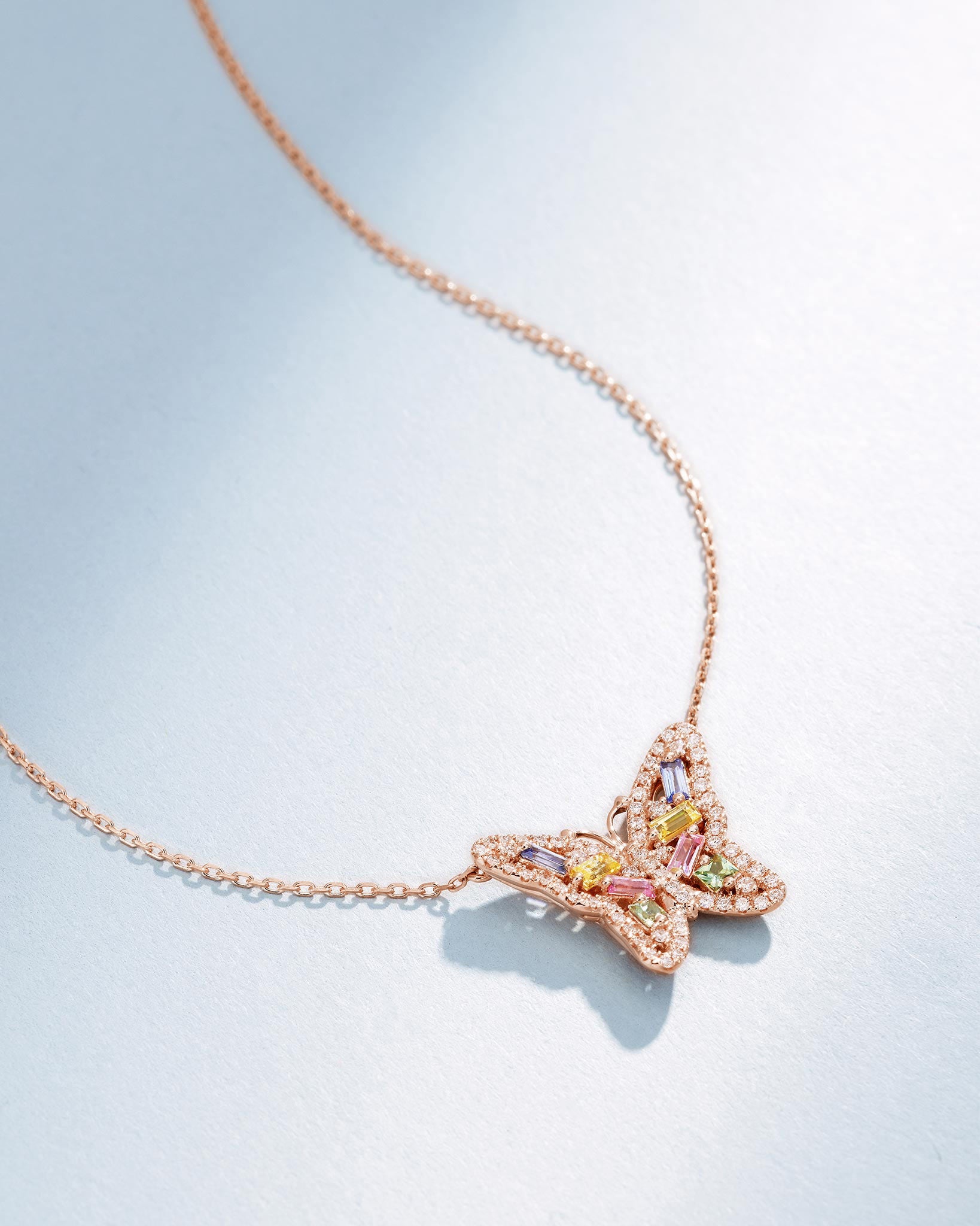 Suzanne Kalan Bold Pastel Sapphire Small Butterfly Pendant in 18k rose gold