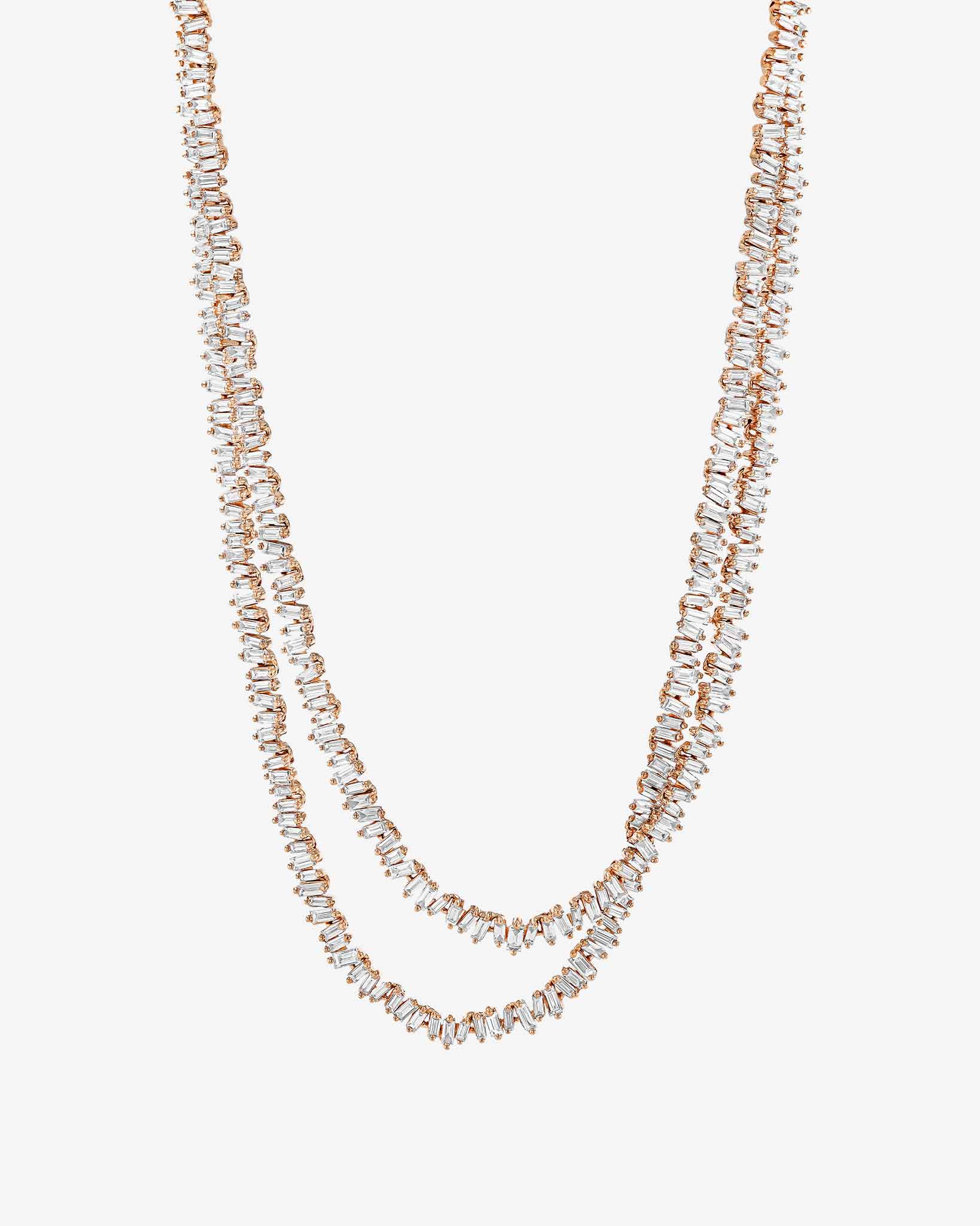 Suzanne Kalan Classic Diamond 36" Inch Mini Baguette Tennis Necklace in 18k rose gold