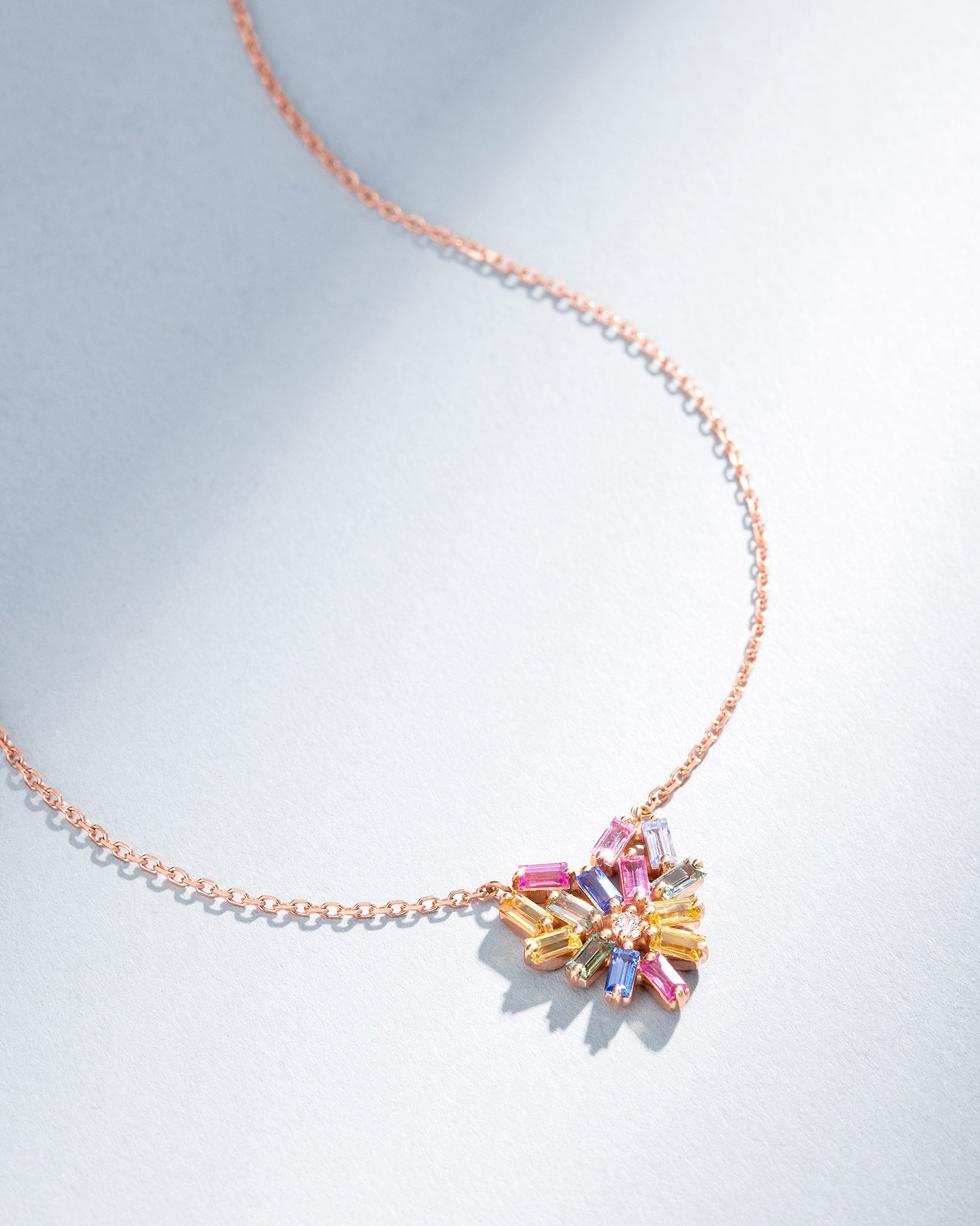 Suzanne Kalan Bold Rainbow Sapphire Small Heart Pendant in 18k rose gold