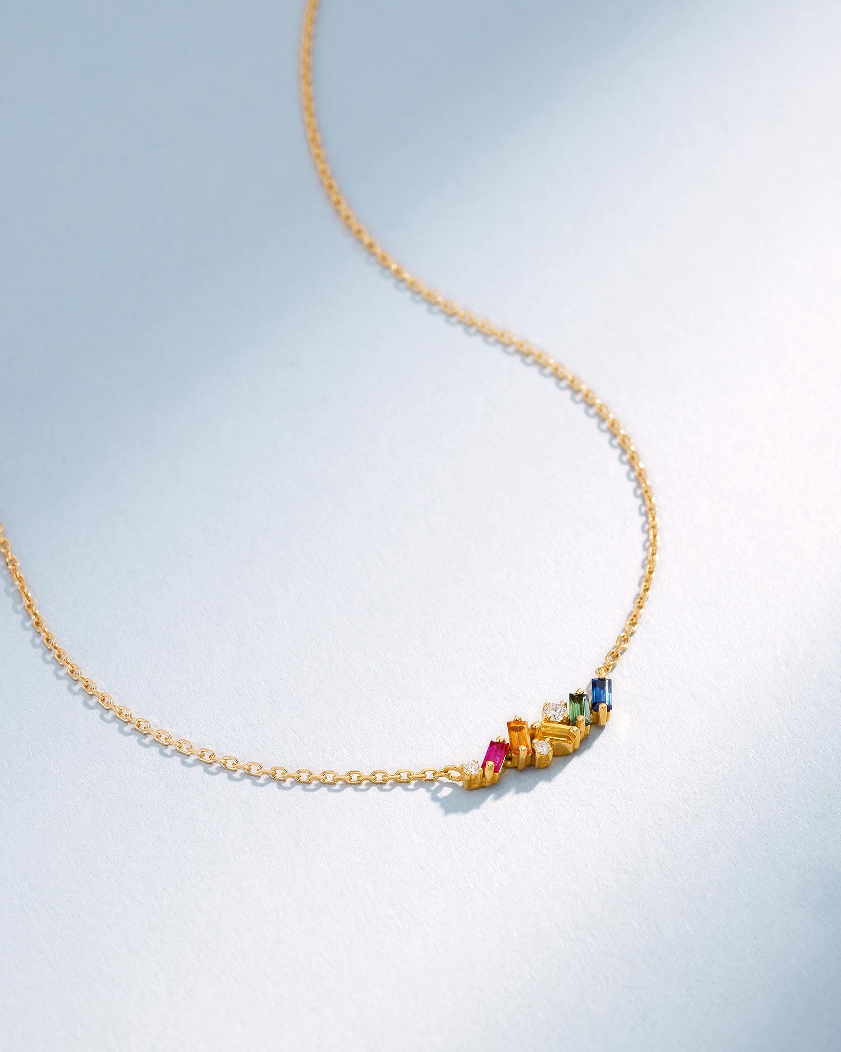 Suzanne Kalan Frenzy Rainbow Sapphire Mini Bar Pendant in 18k yellow gold