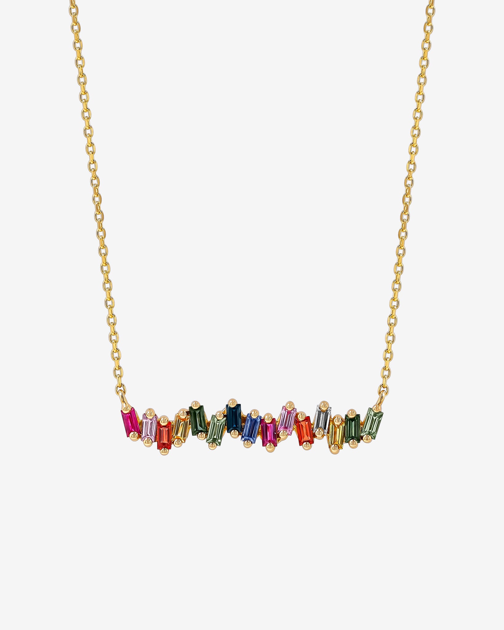 Suzanne Kalan Bold Rainbow Sapphire Bar Pendant in 18k yellow gold