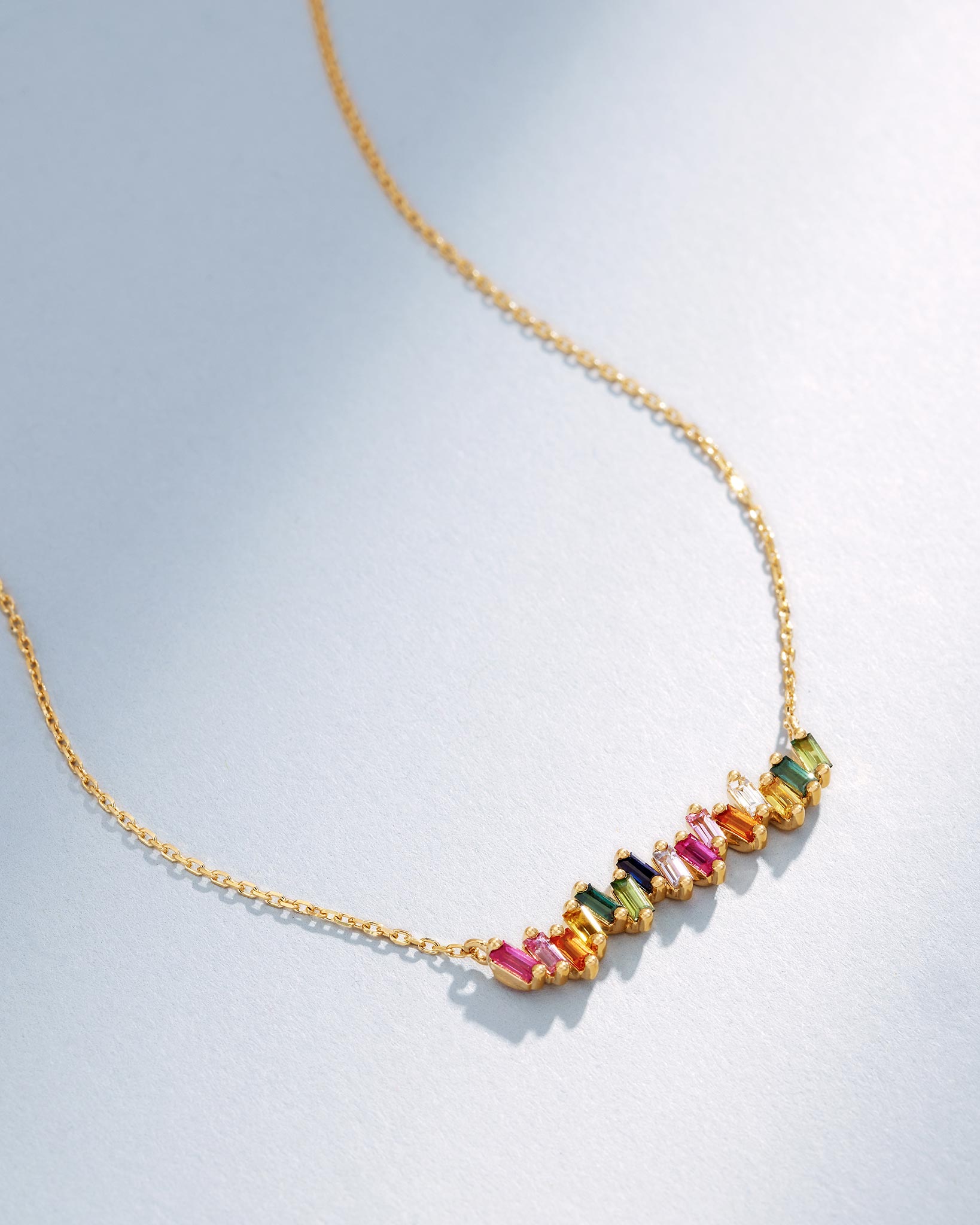 Suzanne Kalan Bold Rainbow Sapphire Bar Pendant in 18k yellow gold