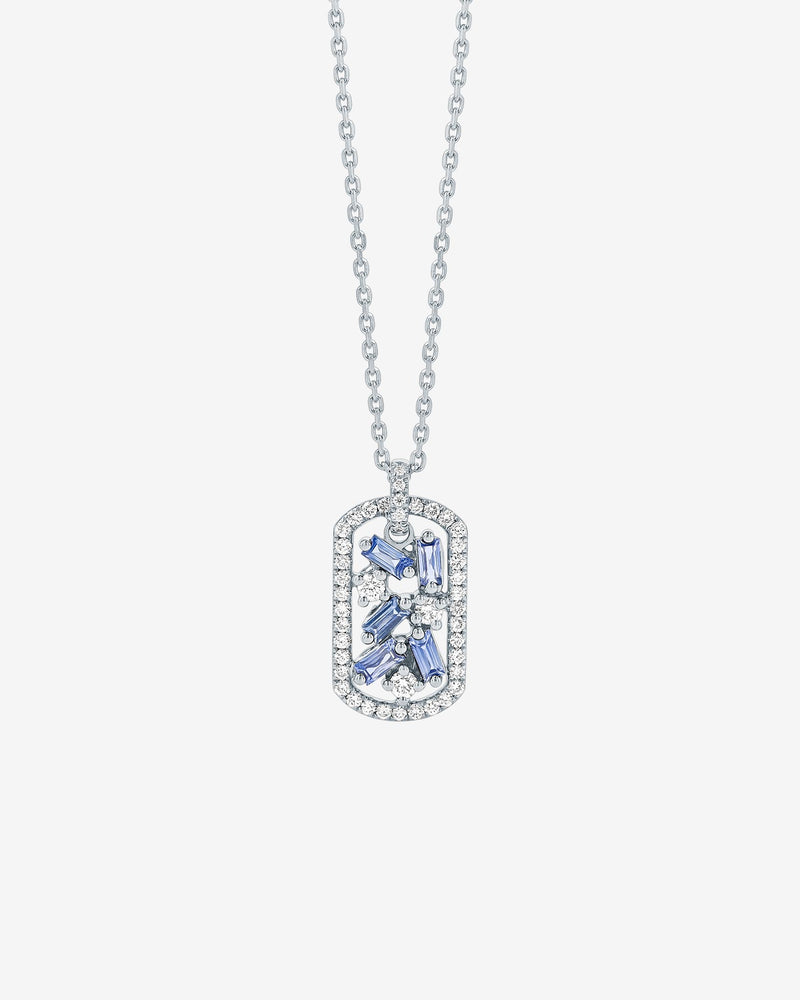 Suzanne Kalan Frenzy Light Blue Sapphire Mini Dog Tag Pendant in 18k white gold