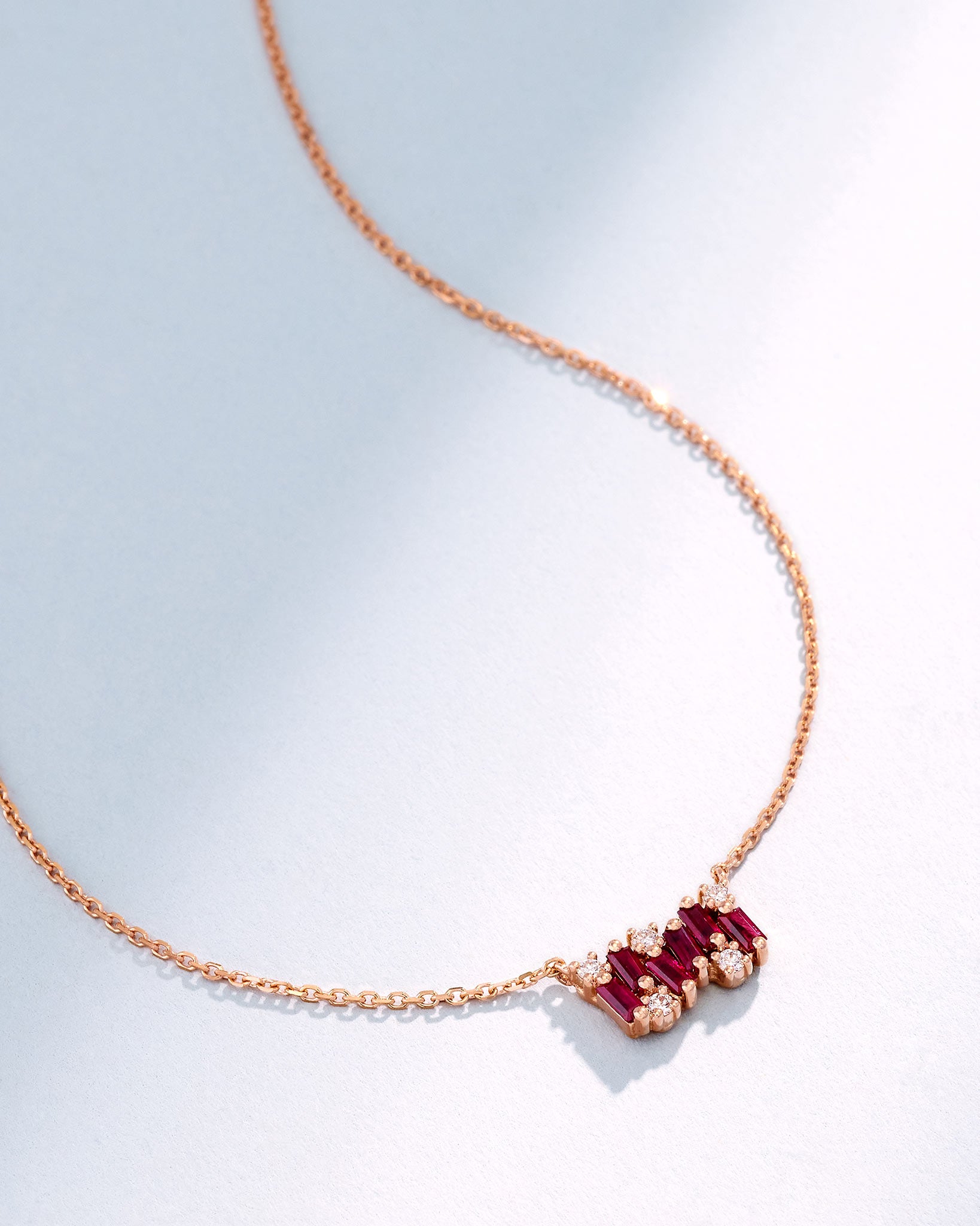 Suzanne Kalan Shimmer Ruby Mini Bar Pendant in 18k rose gold