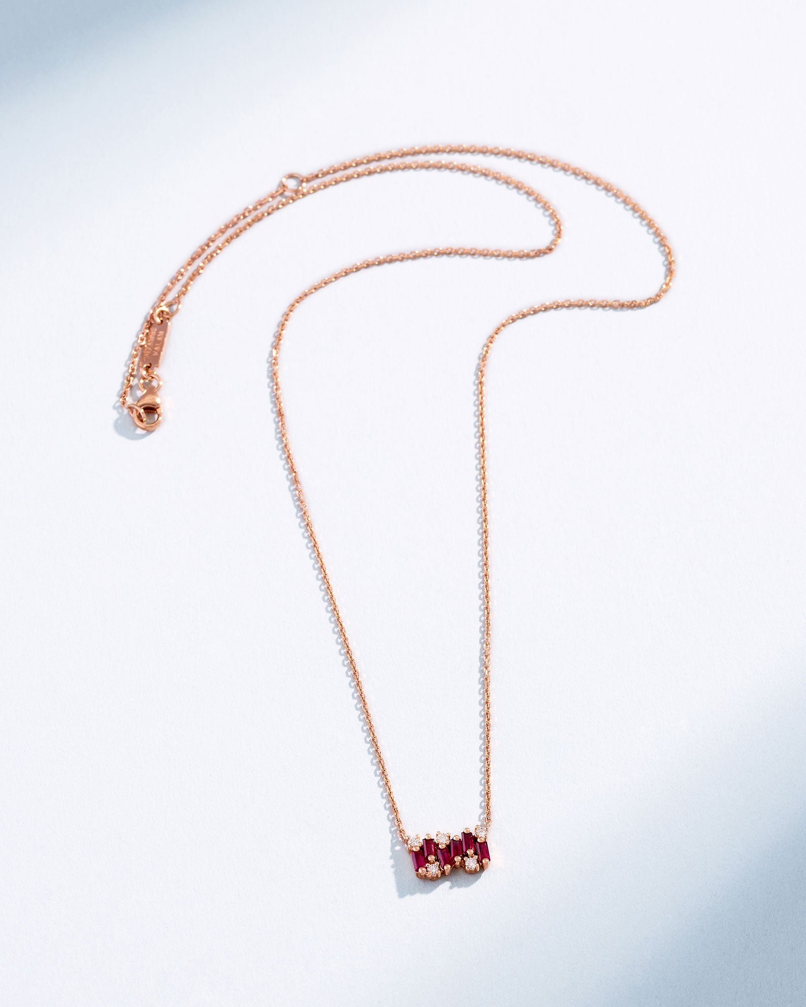 Suzanne Kalan Shimmer Ruby Mini Bar Pendant in 18k rose gold