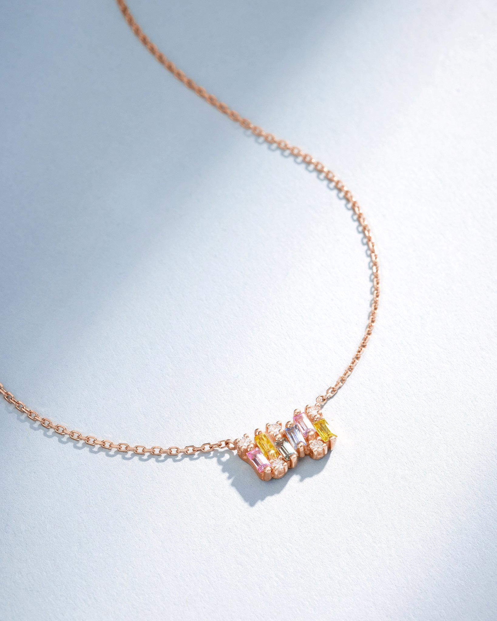 Suzanne Kalan Shimmer Pastel Sapphire Mini Bar Pendant in 18k rose gold