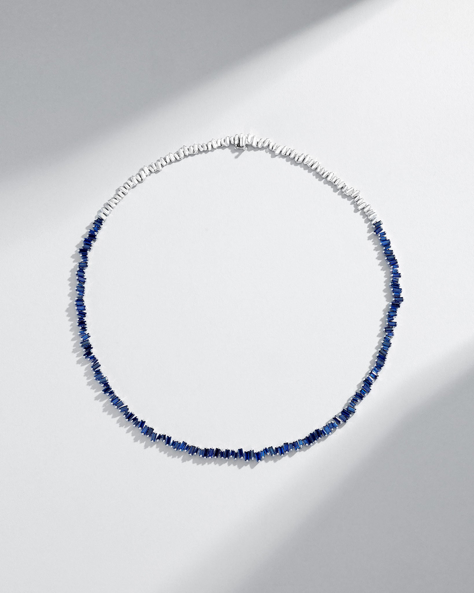 Suzanne Kalan Bold Dark Blue Sapphire Tennis Necklace in 18k white gold