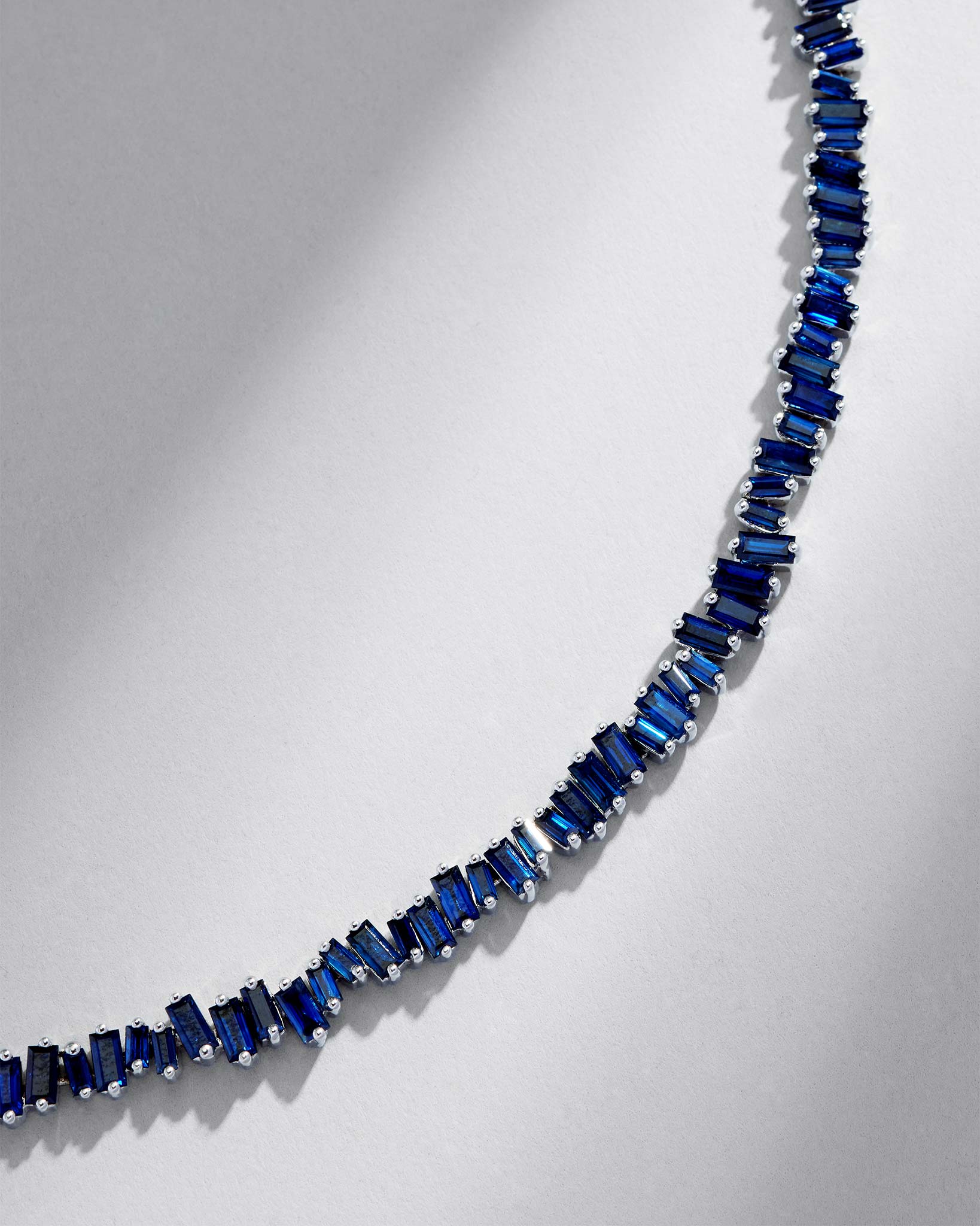 Suzanne Kalan Bold Dark Blue Sapphire Tennis Necklace in 18k white gold