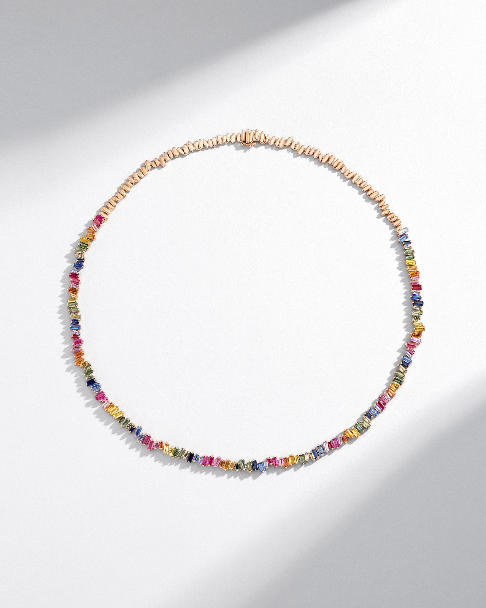 Suzanne Kalan Bold Rainbow Sapphire Tennis Necklace in 18k rose gold