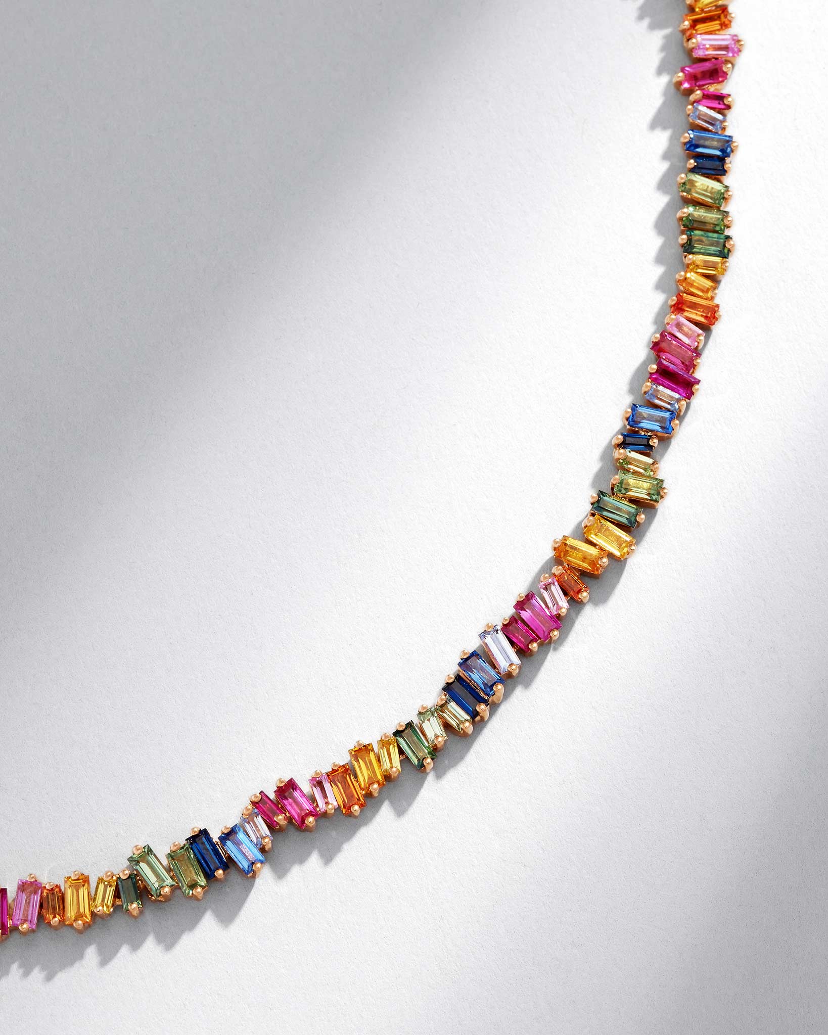 Suzanne Kalan Bold Rainbow Sapphire Tennis Necklace in 18k rose gold