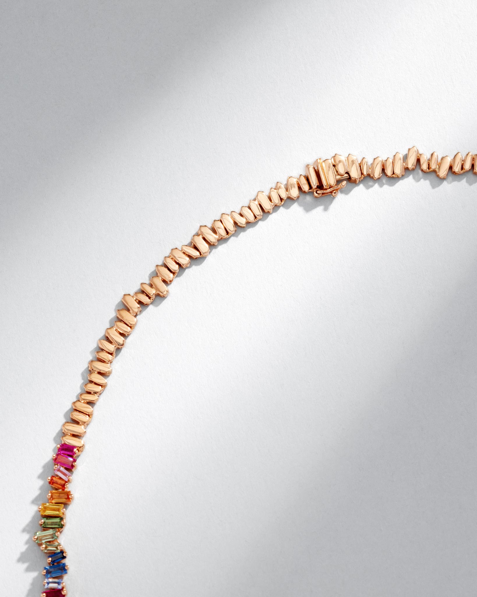 Suzanne Kalan Bold Rainbow Sapphire Tennis Necklace in 18k rose gold