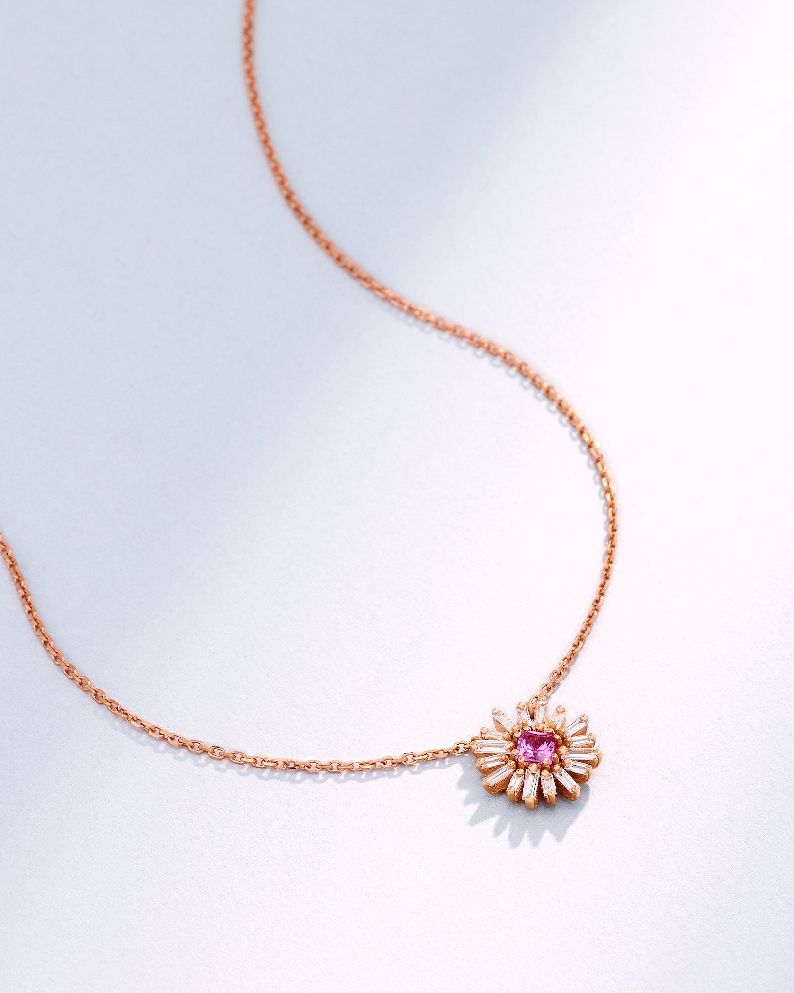 Suzanne Kalan Princess Pink Sapphire Mini Spark Pendant in 18k rose gold