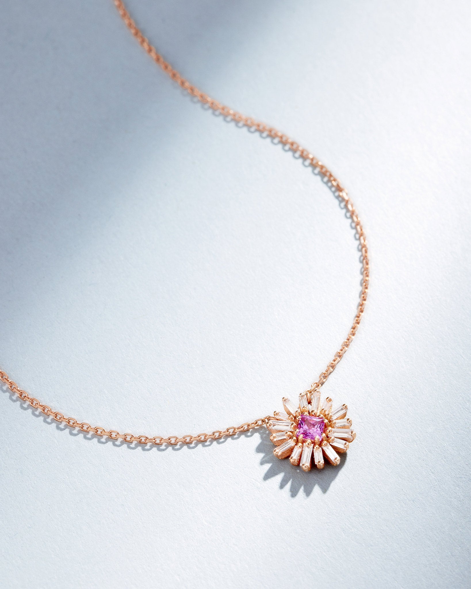 Suzanne Kalan Princess Pink Sapphire Mini Spark Pendant in 18k rose gold