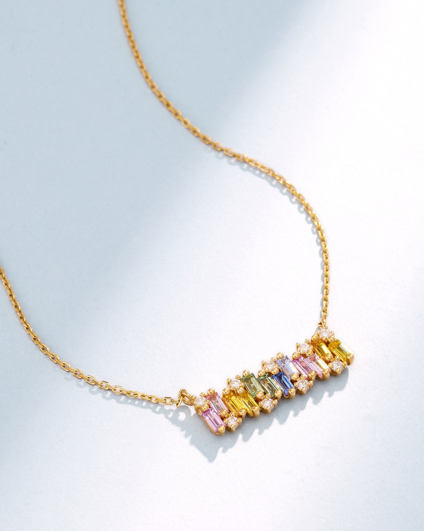 Suzanne Kalan Shimmer Pastel Sapphire Bar Pendant in 18k yellow gold