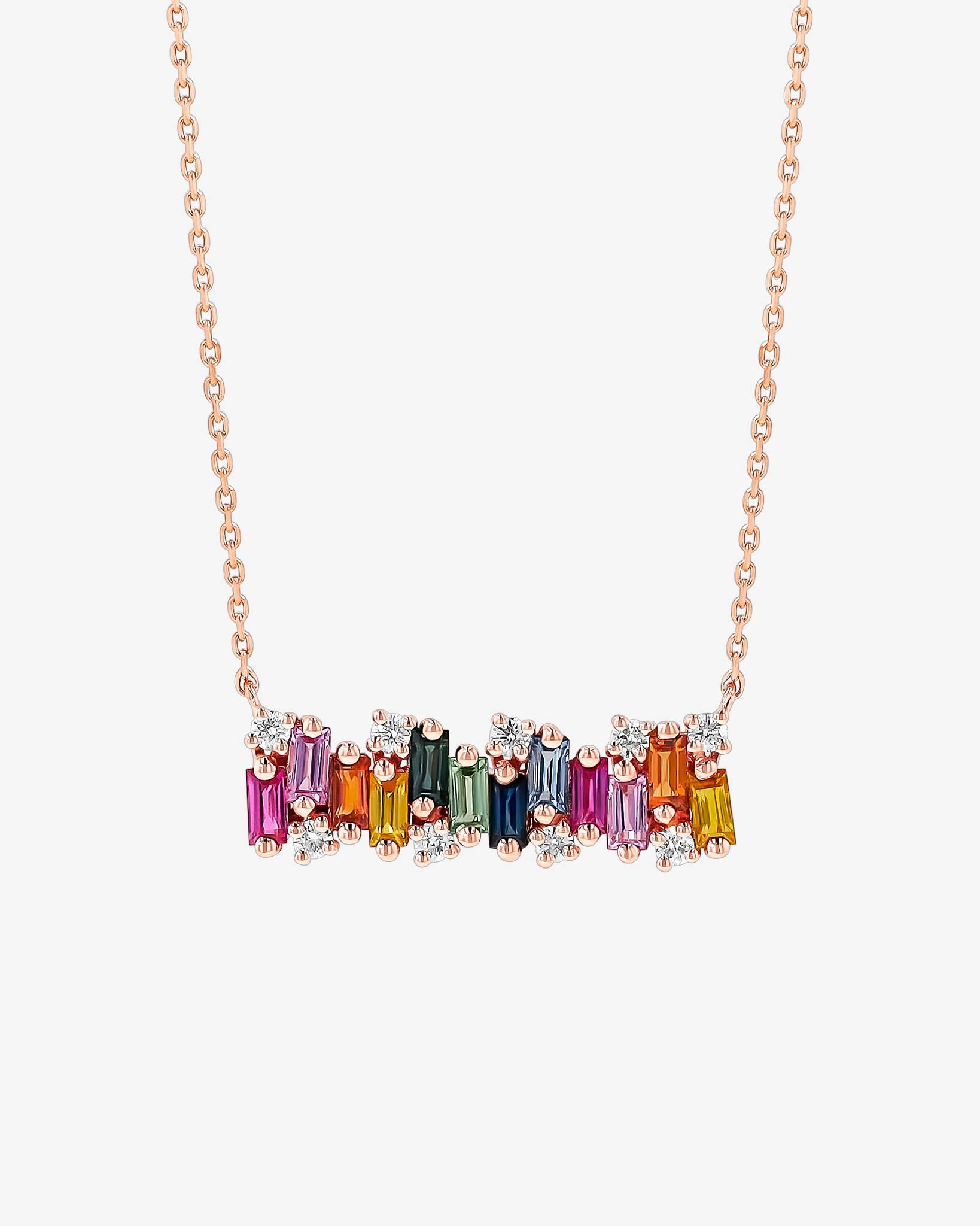 Suzanne Kalan Shimmer Rainbow Sapphire Bar Pendant in 18k rose gold