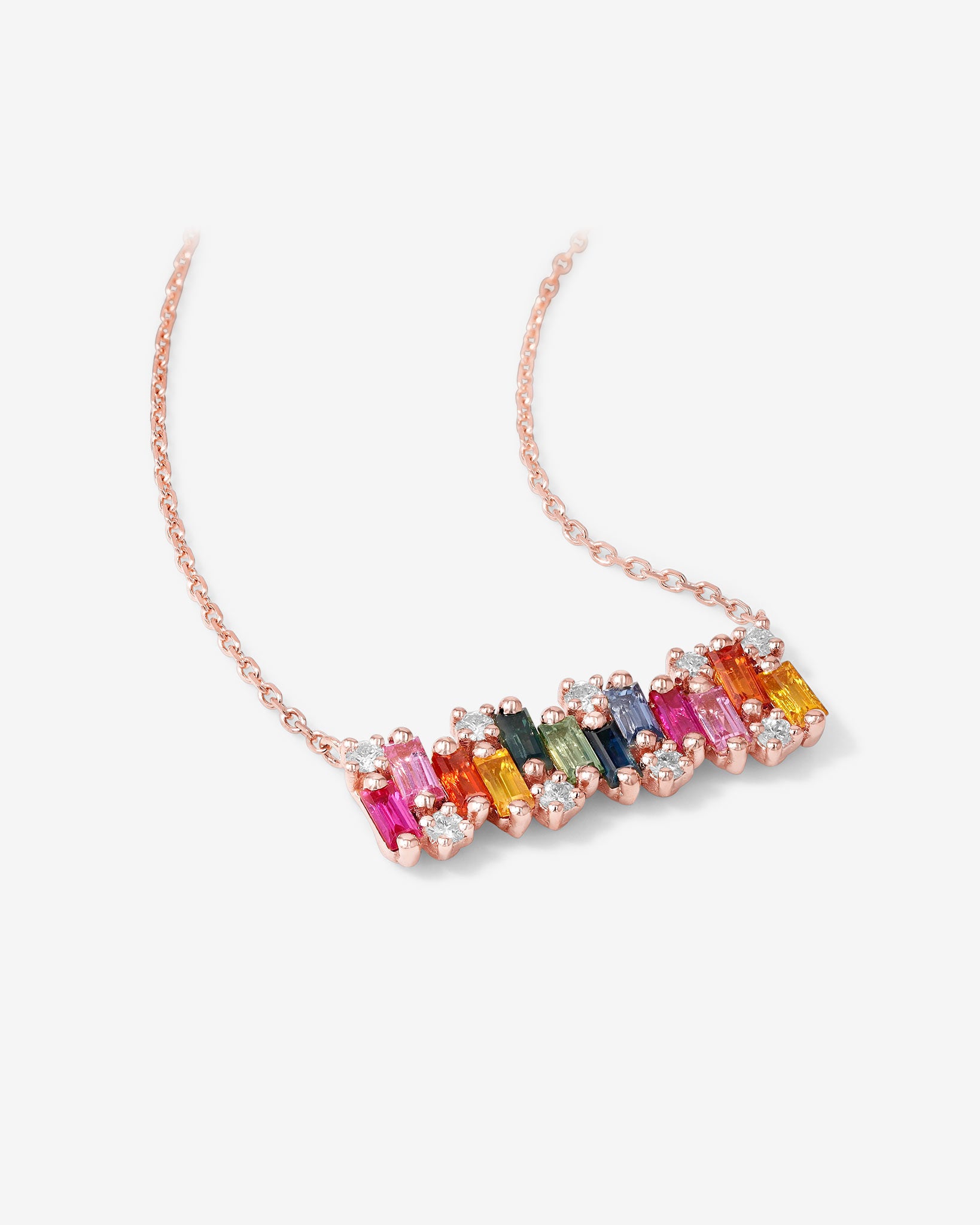 Suzanne Kalan Shimmer Rainbow Sapphire Bar Pendant in 18k rose gold