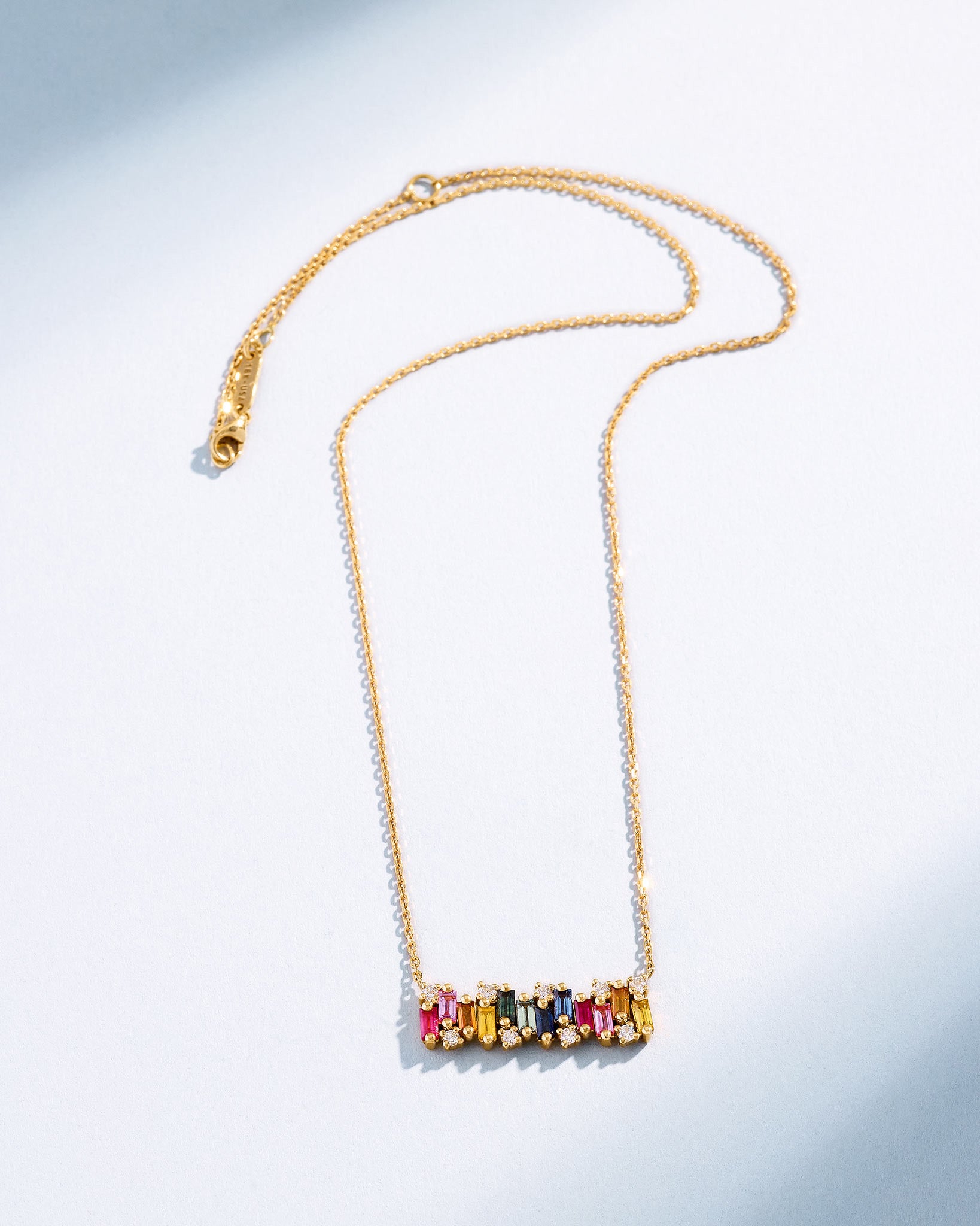 Suzanne Kalan Shimmer Rainbow Sapphire Bar Pendant in 18k yellow gold