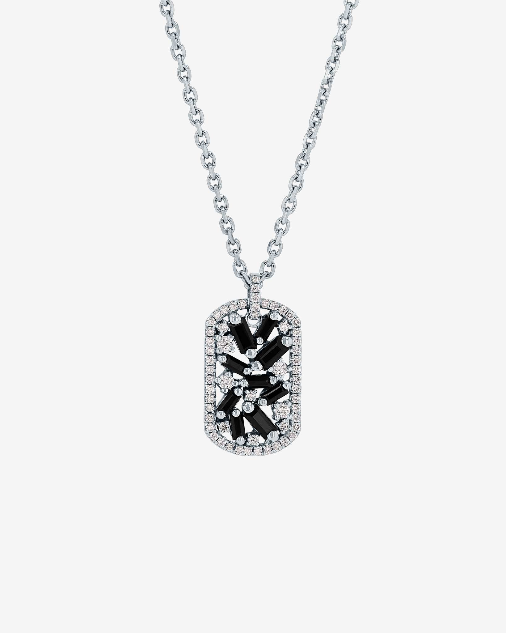 Suzanne Kalan Frenzy Black Sapphire Medium Dog Tag Pendant in 18k white gold