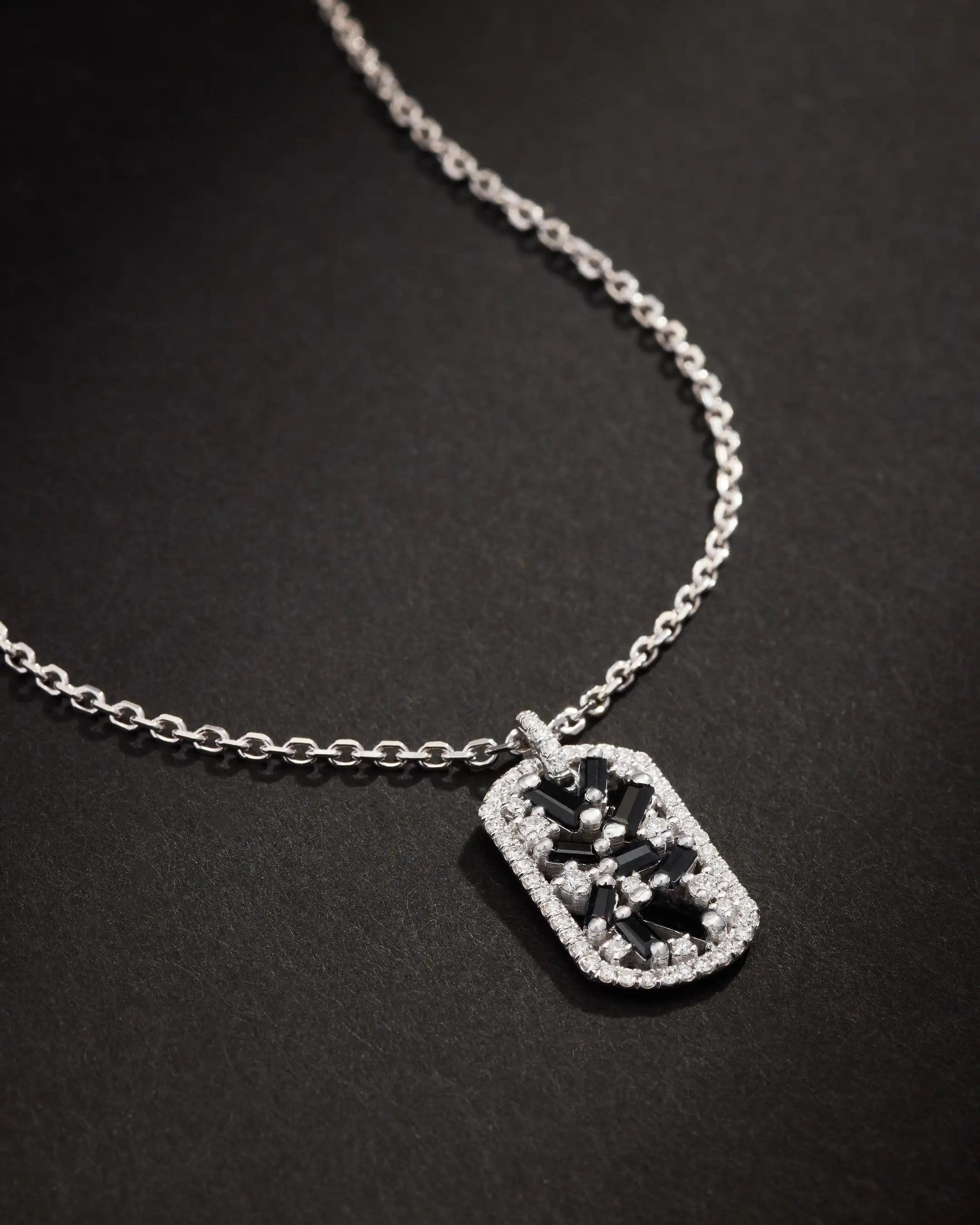 Suzanne Kalan Frenzy Black Sapphire Medium Dog Tag Pendant in 18k white gold
