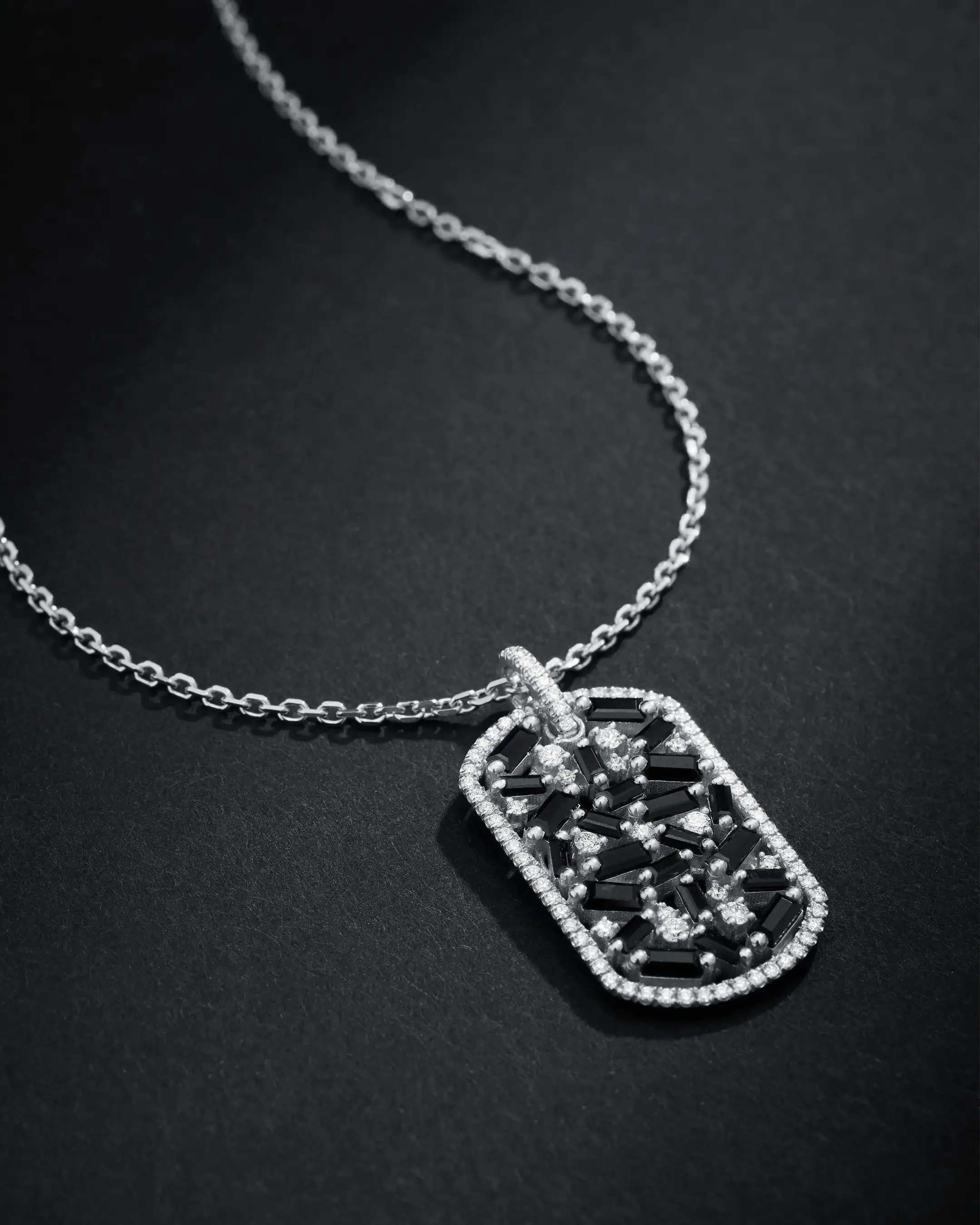 Suzanne Kalan Frenzy Black Sapphire Large Dog Tag Pendant in 18k white gold
