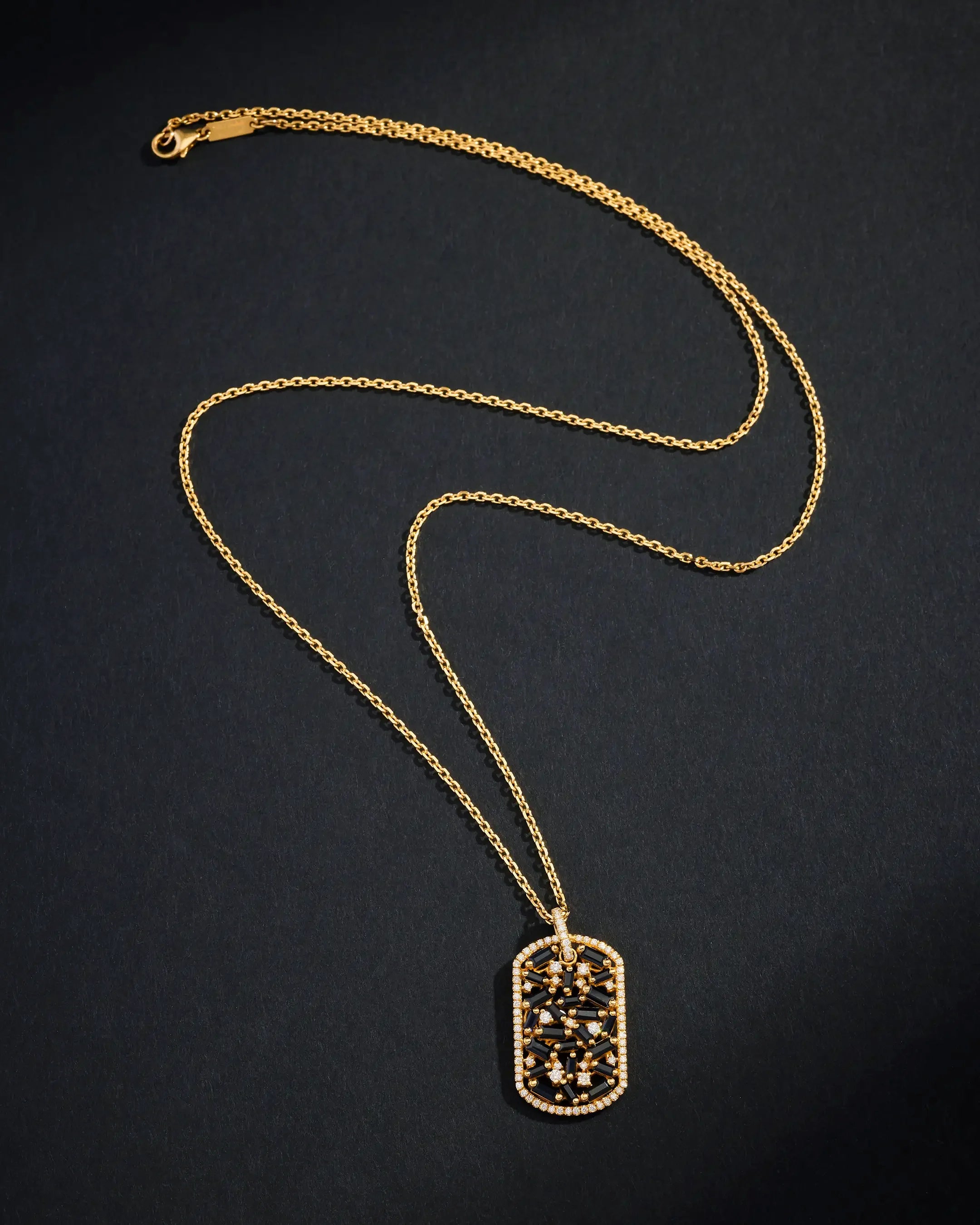 Suzanne Kalan Frenzy Black Sapphire Large Dog Tag Pendant in 18k yellow gold